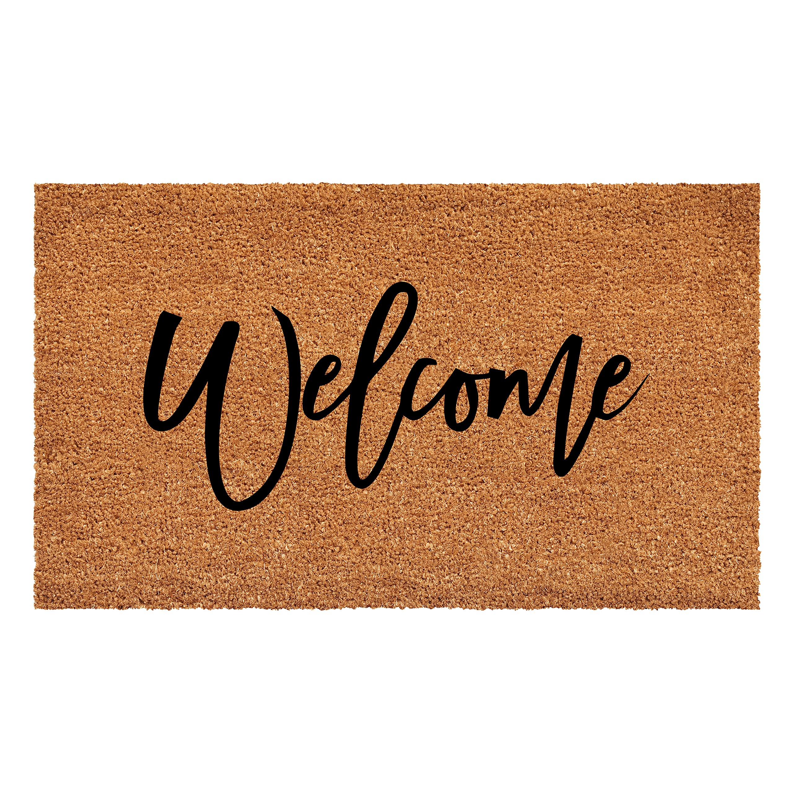 Calloway Mills front view of cursive welcome mat showing whole design and durability