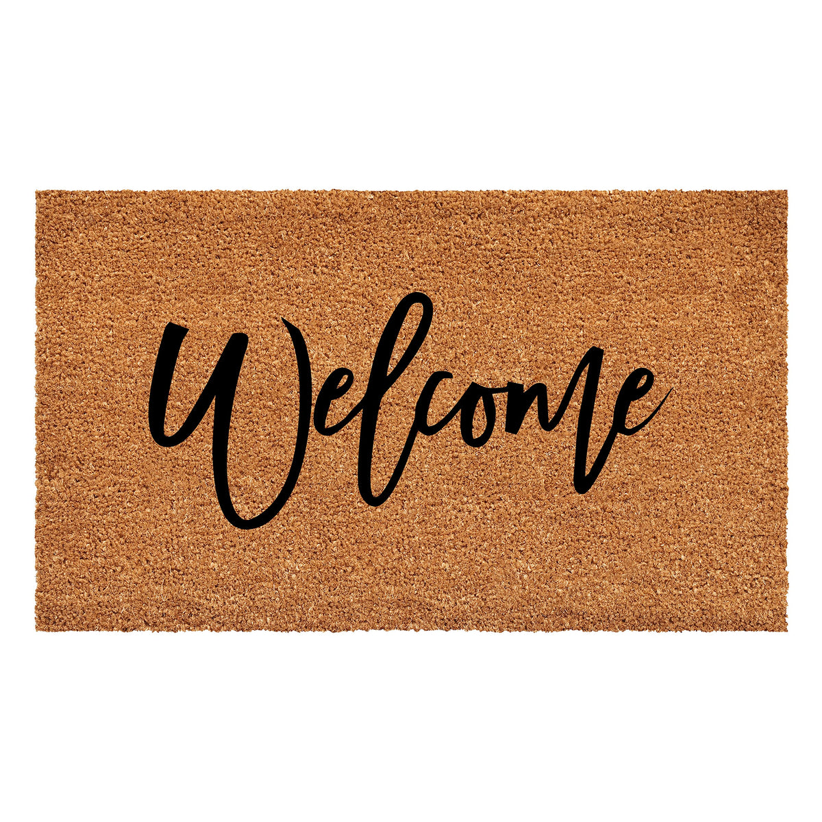 Calloway Mills front view of cursive welcome mat showing whole design and durability