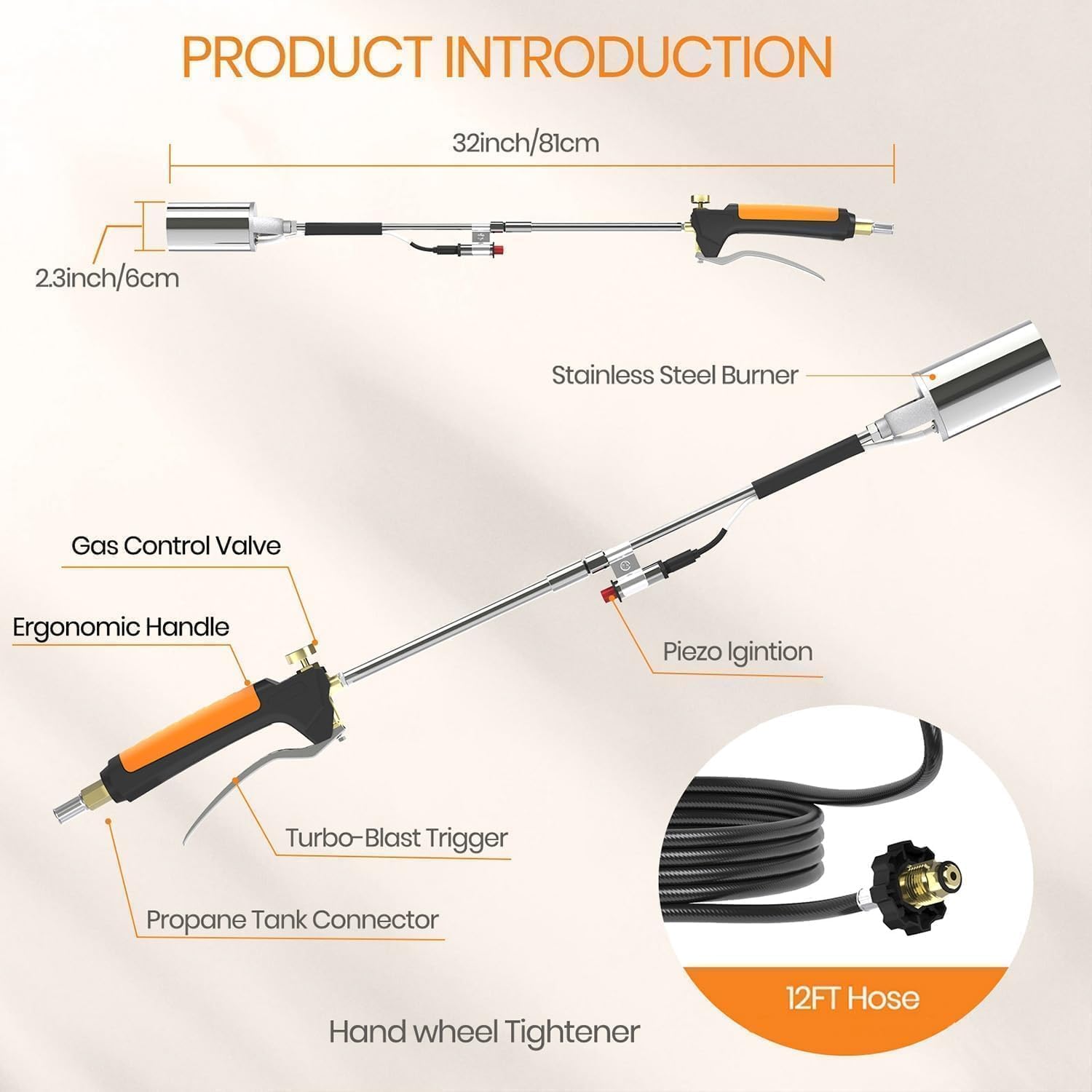 CALPOSE trigger and flow control shown for one-handed flame adjustment
