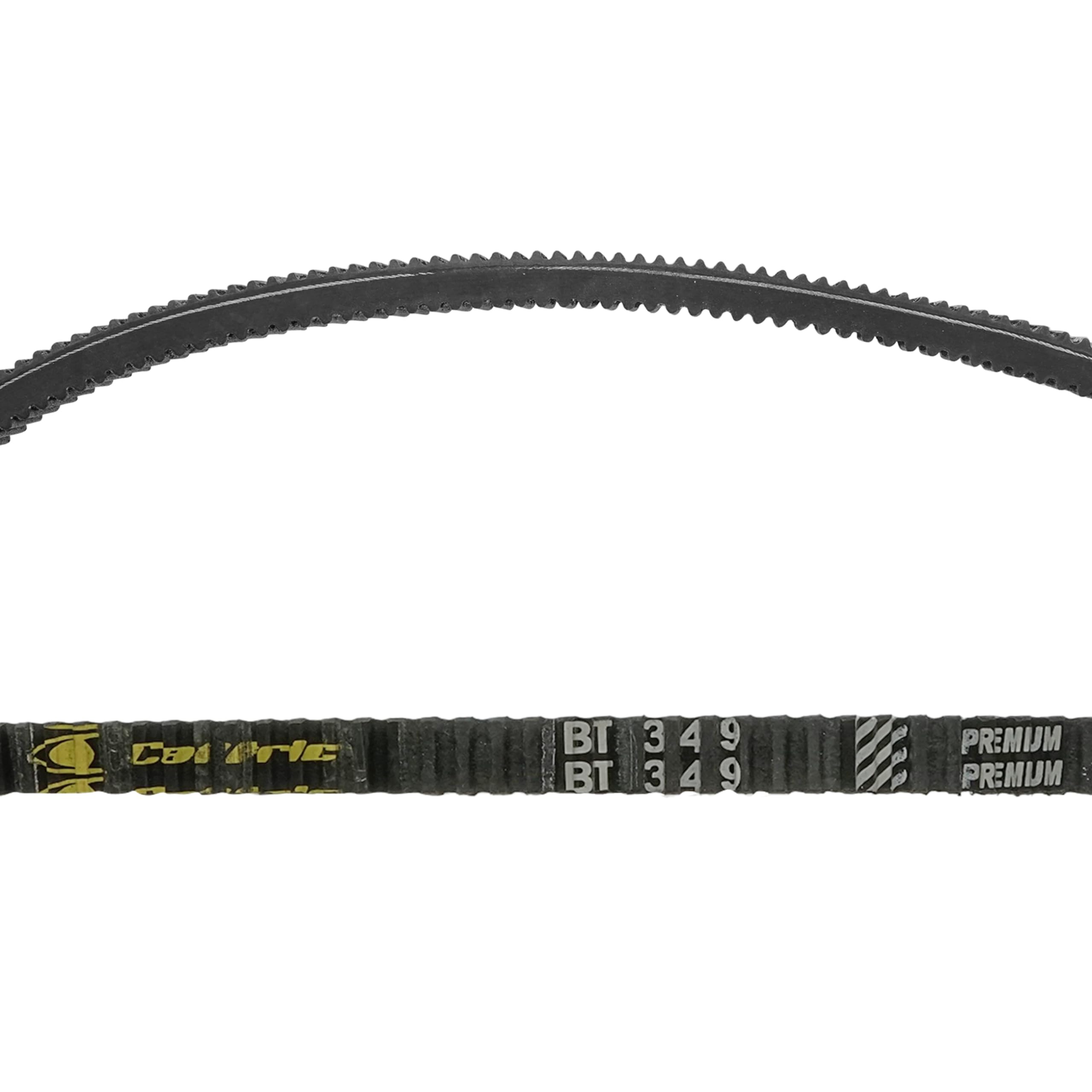 Caltric belt installed in a John Deere mower deck demonstrating proper routing benefit