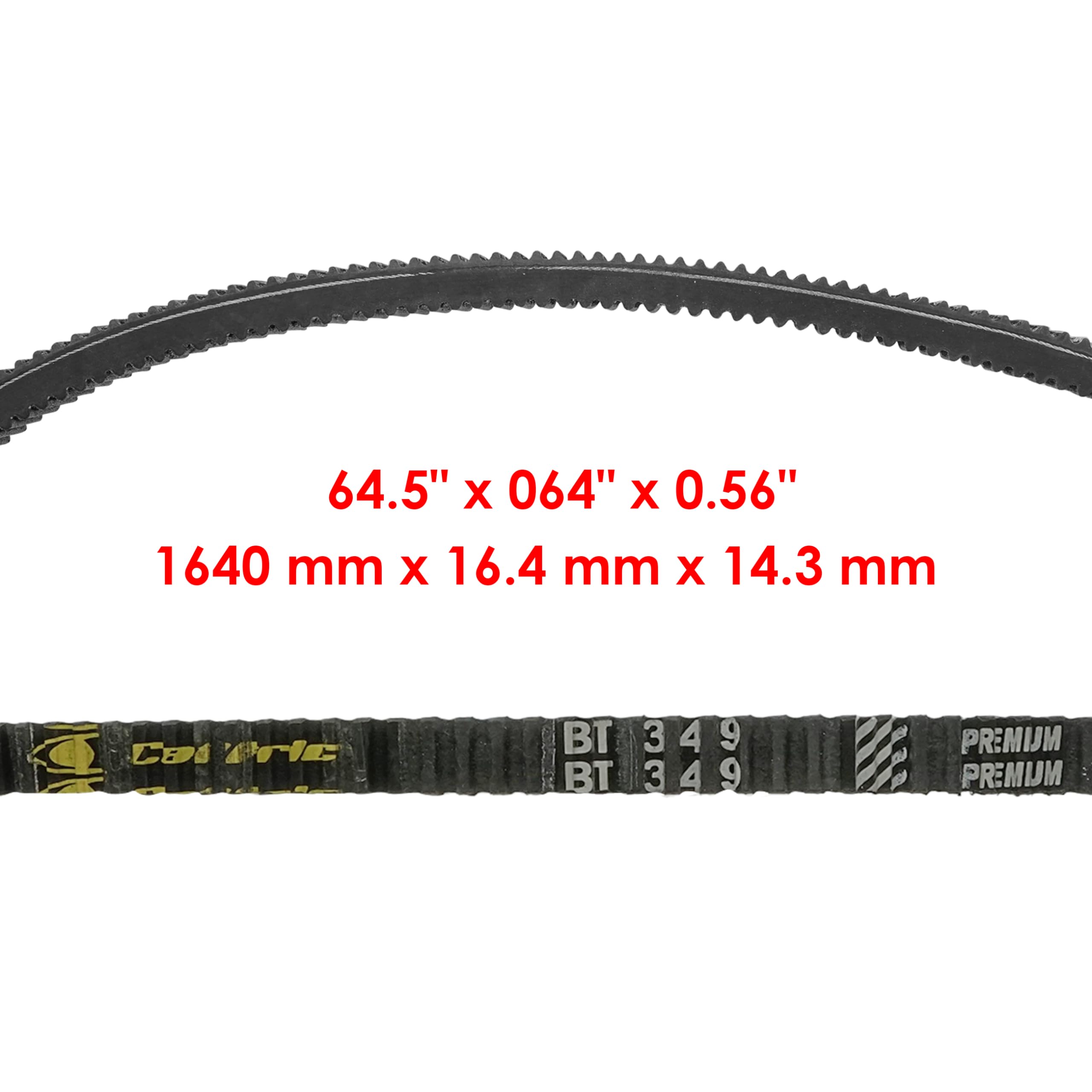 Caltric belt laid flat revealing full 64.6-inch length for accurate fit verification