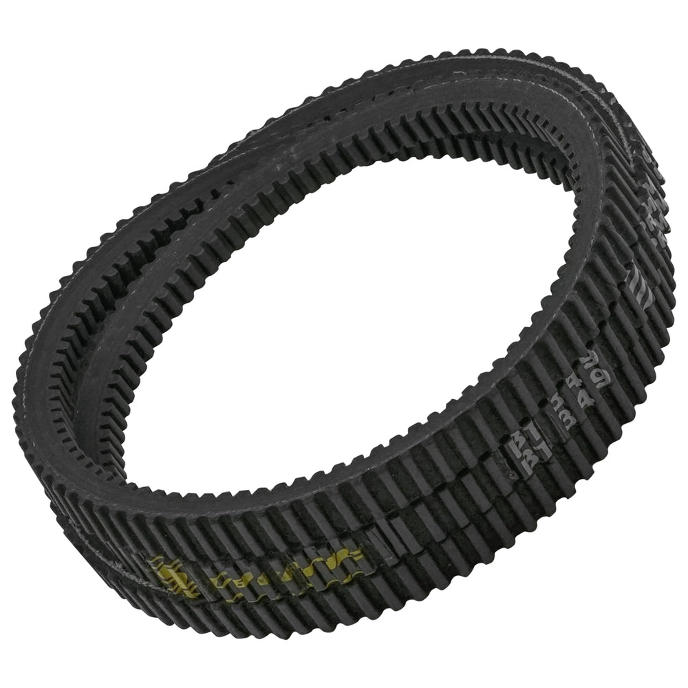Caltric belt during mower maintenance in a yard showing easy swap-out benefit