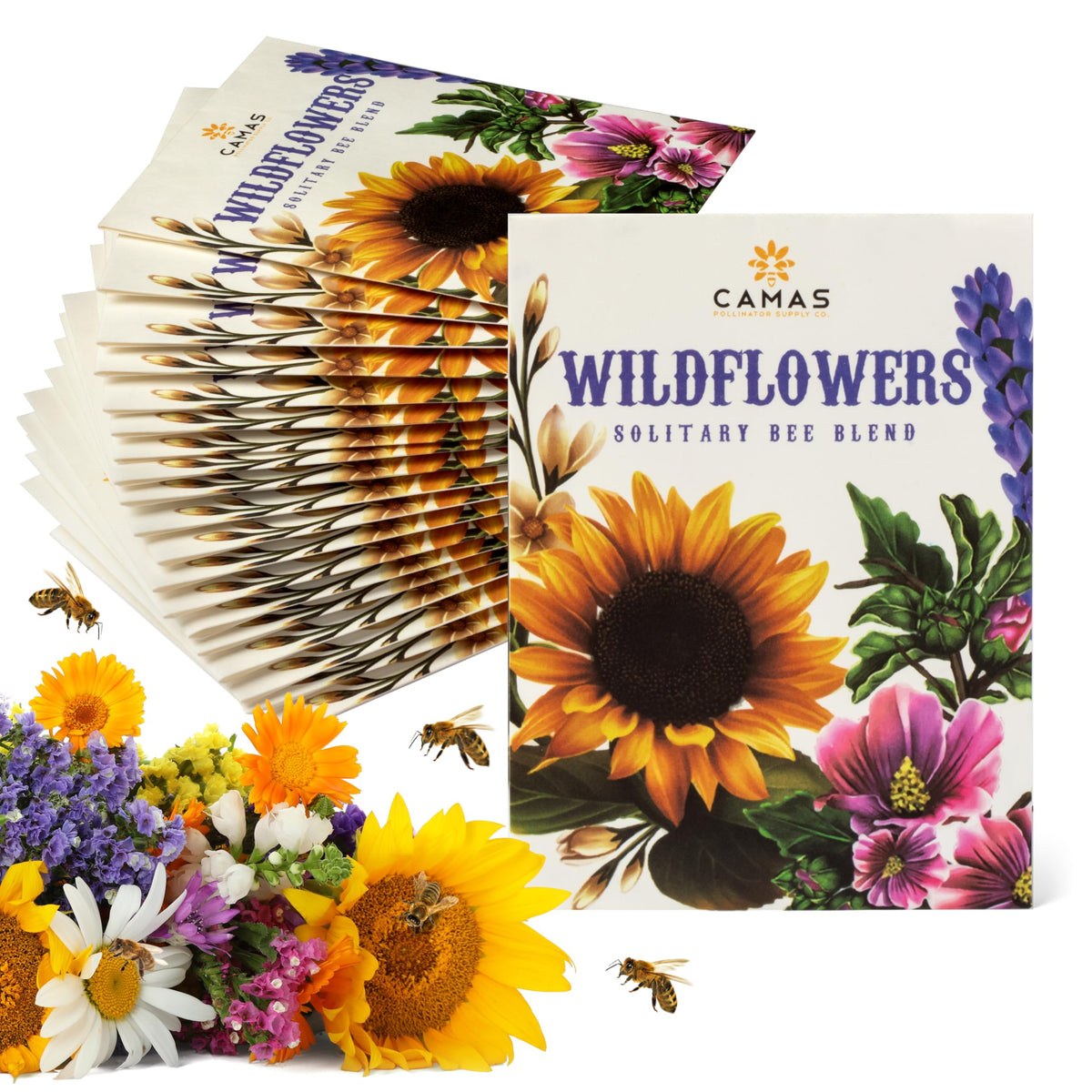 CAMAS POLLINATOR SUPPLY CO. front packet showing brand and seed mix benefits