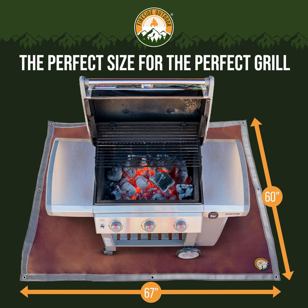 Campfire Defender mat in use under a firepit protecting deck from embers