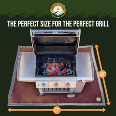 Campfire Defender mat in use under a firepit protecting deck from embers