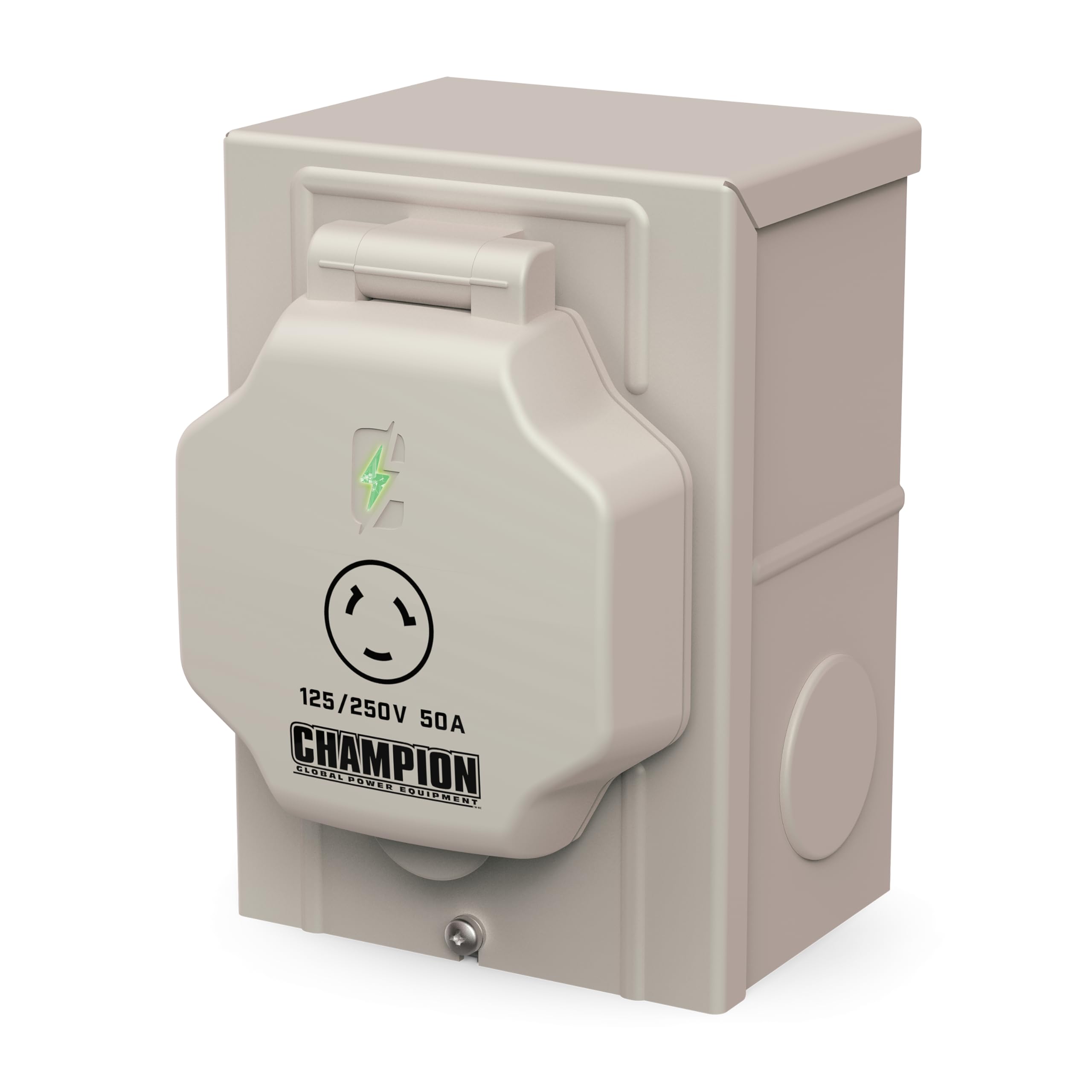 Champion inlet box stainless plug detail highlighting durable weather resistance