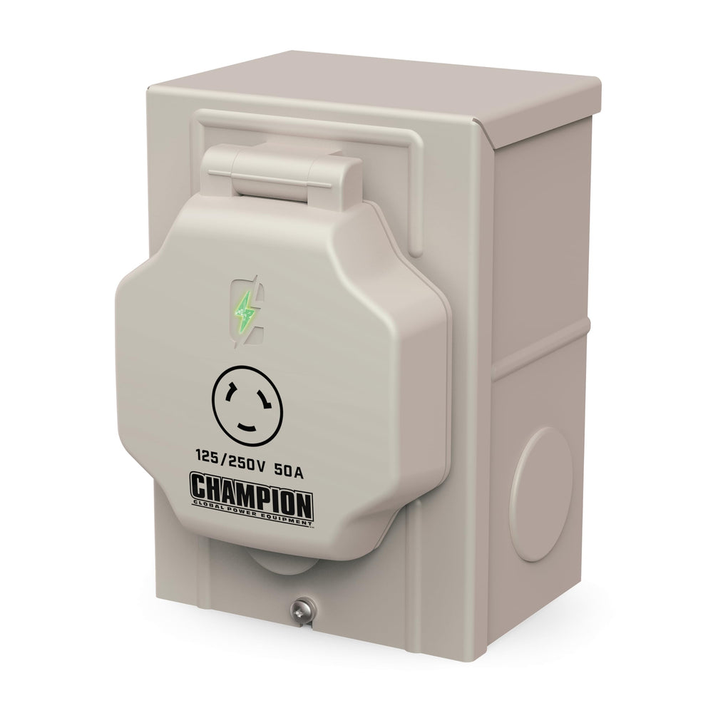 Champion inlet box stainless plug detail highlighting durable weather resistance