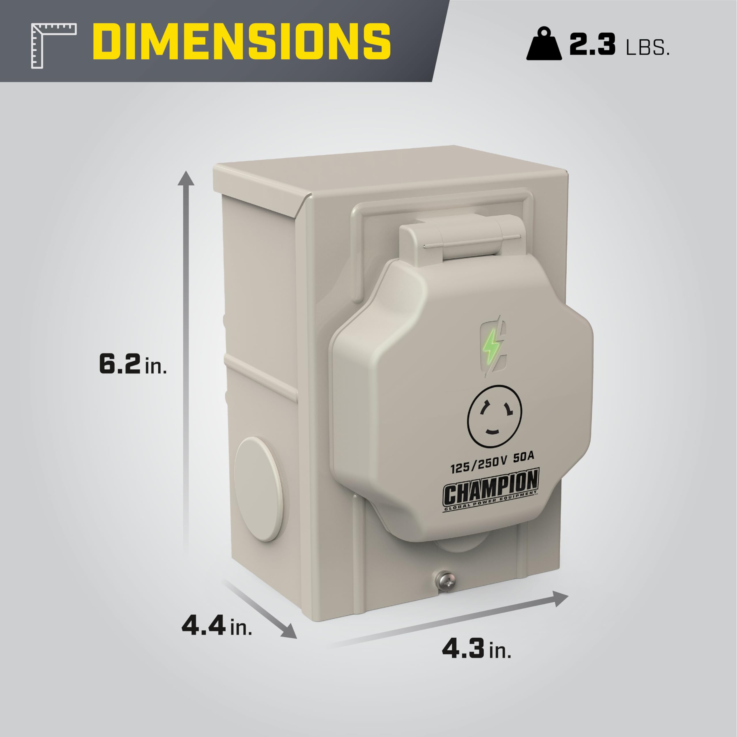 Champion inlet box recessed SS2-50P plug close-up for corrosion-resistant contact