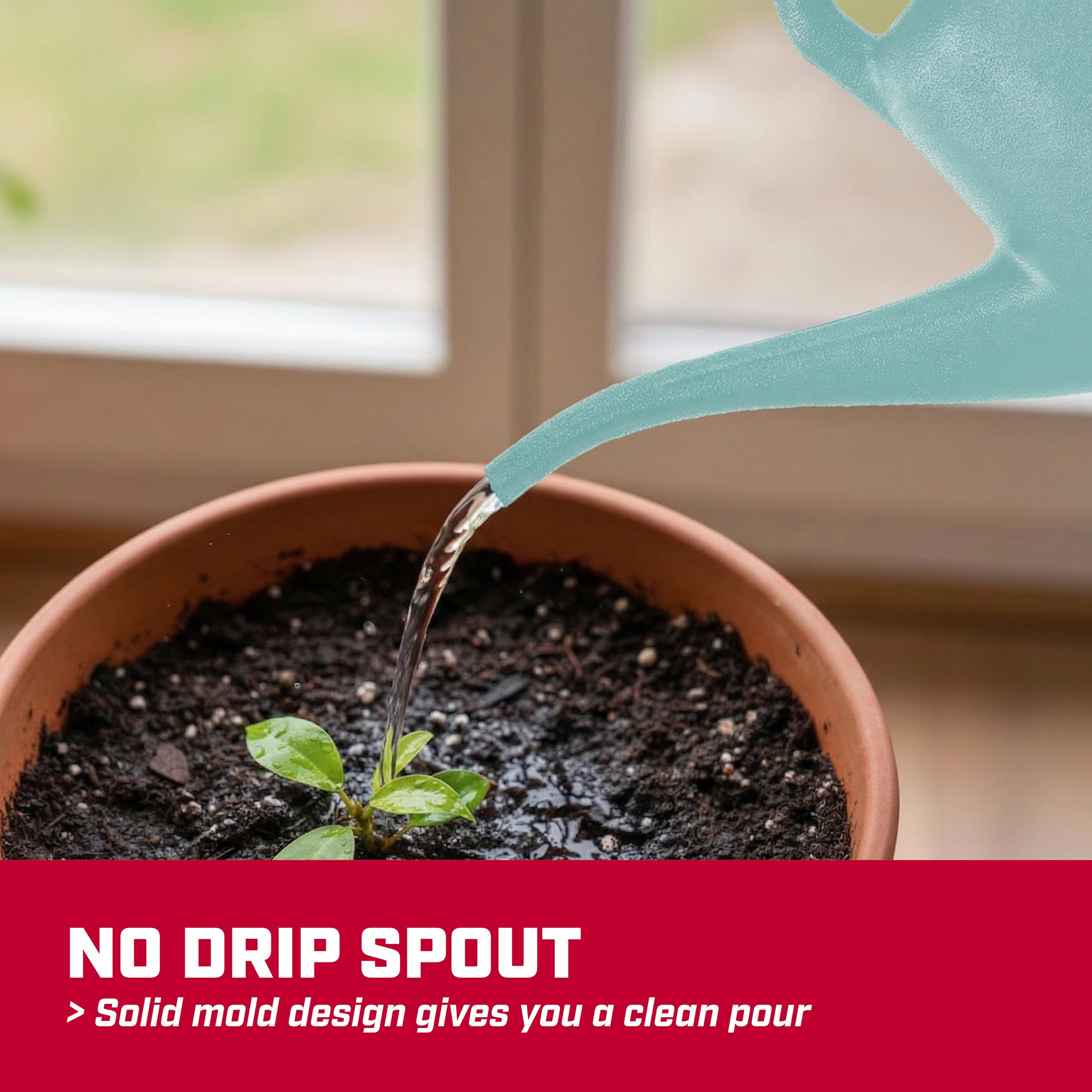 CHAPIN hand holding can to show half-gallon capacity and lightweight benefit