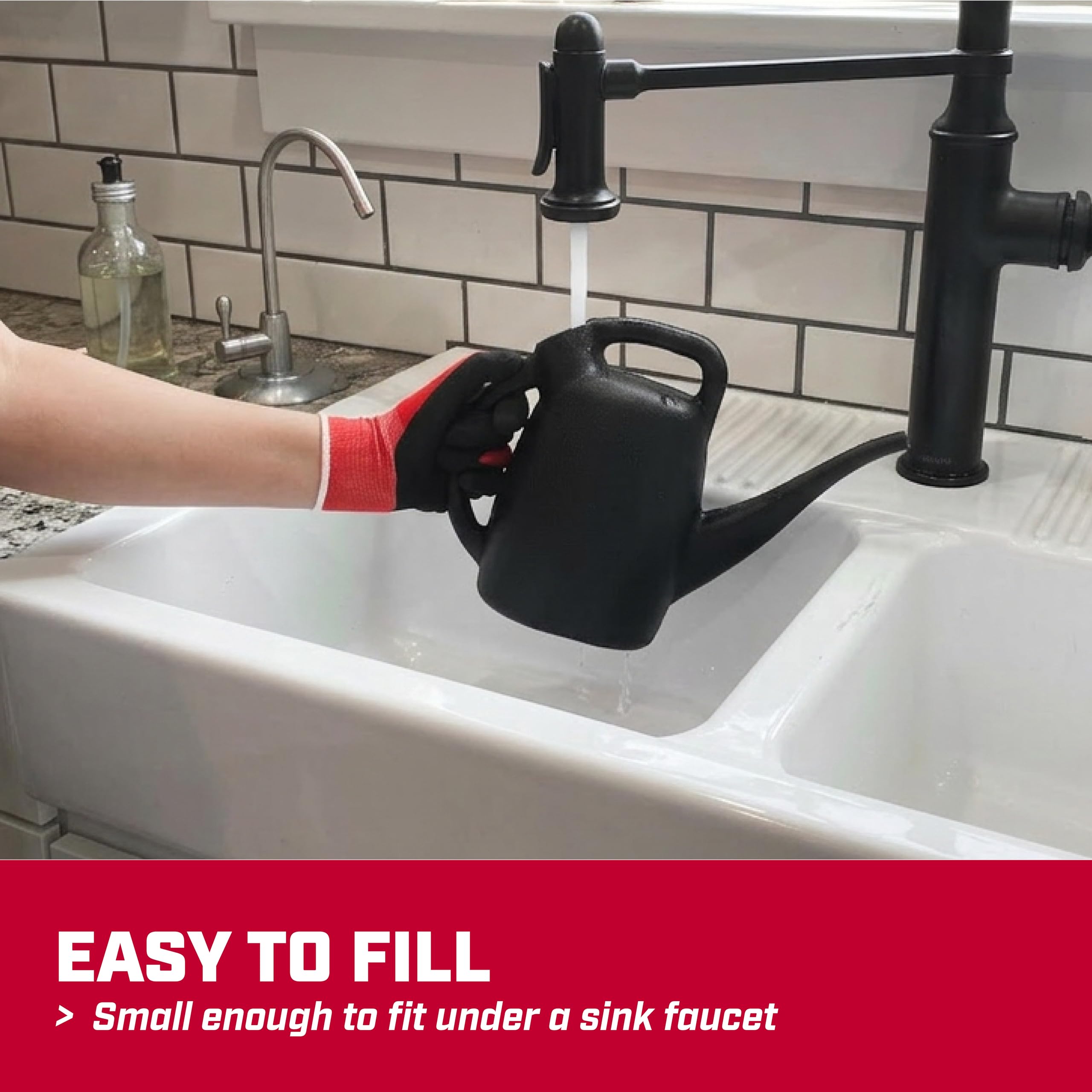 CHAPIN placed under sink to show compact size and space-saving benefit