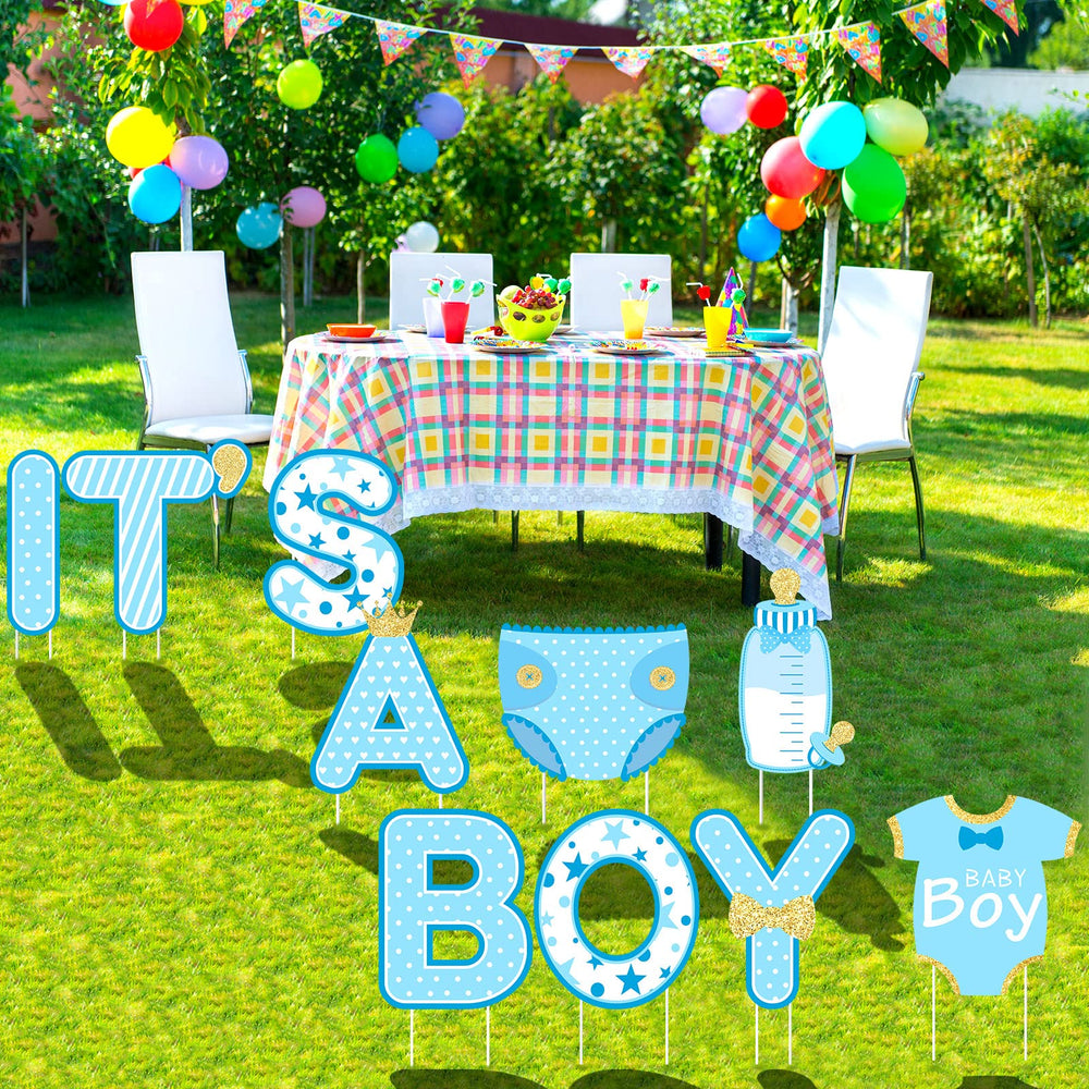 Chinco flatlay of all 10 signs and 20 stakes ready to gift or set up