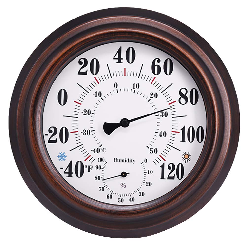 CHIVENIDO front view bronze thermometer hygrometer showing clear dial and classic look