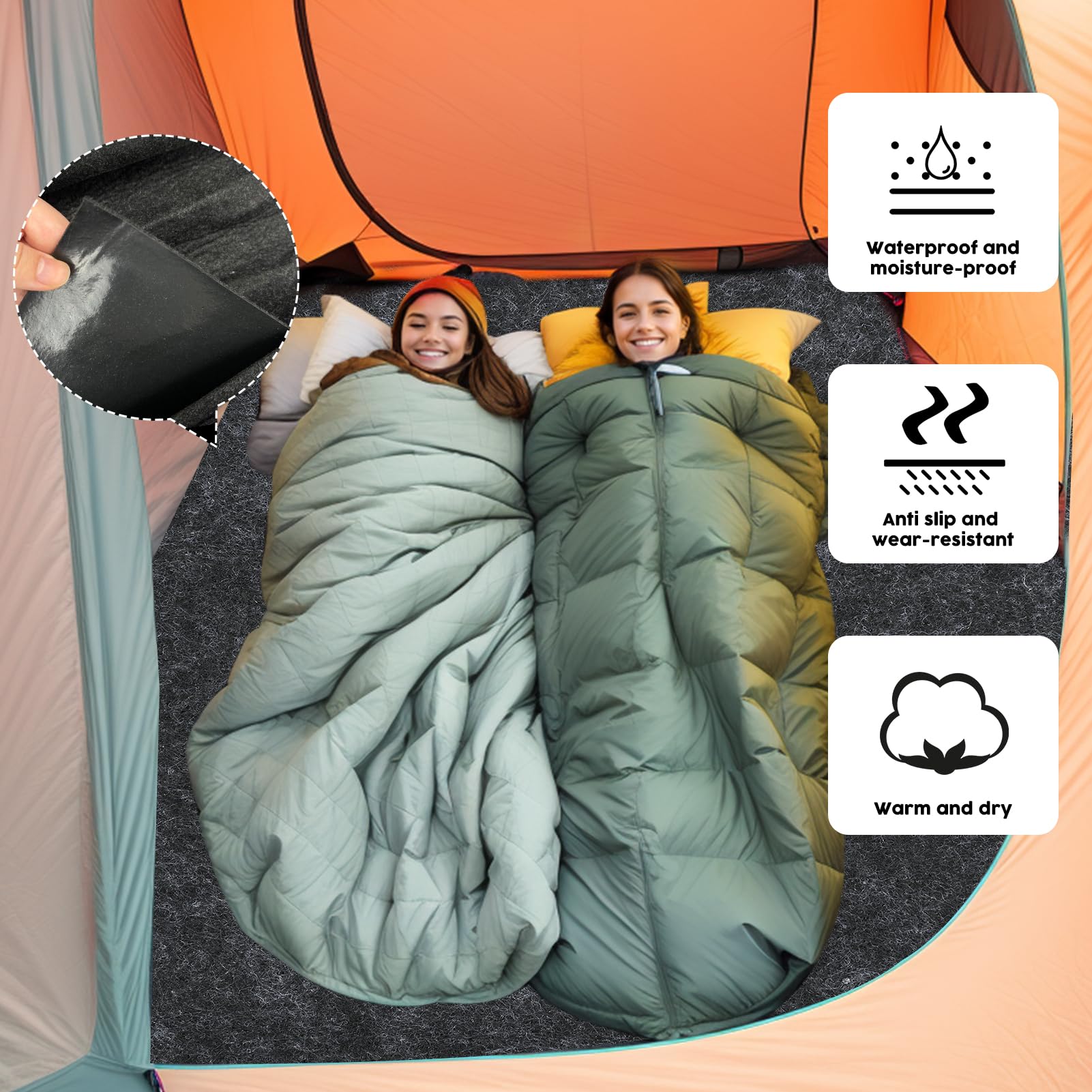 CIEOVO mat beside backpack demonstrating 6 x 6 ft scale for campers
