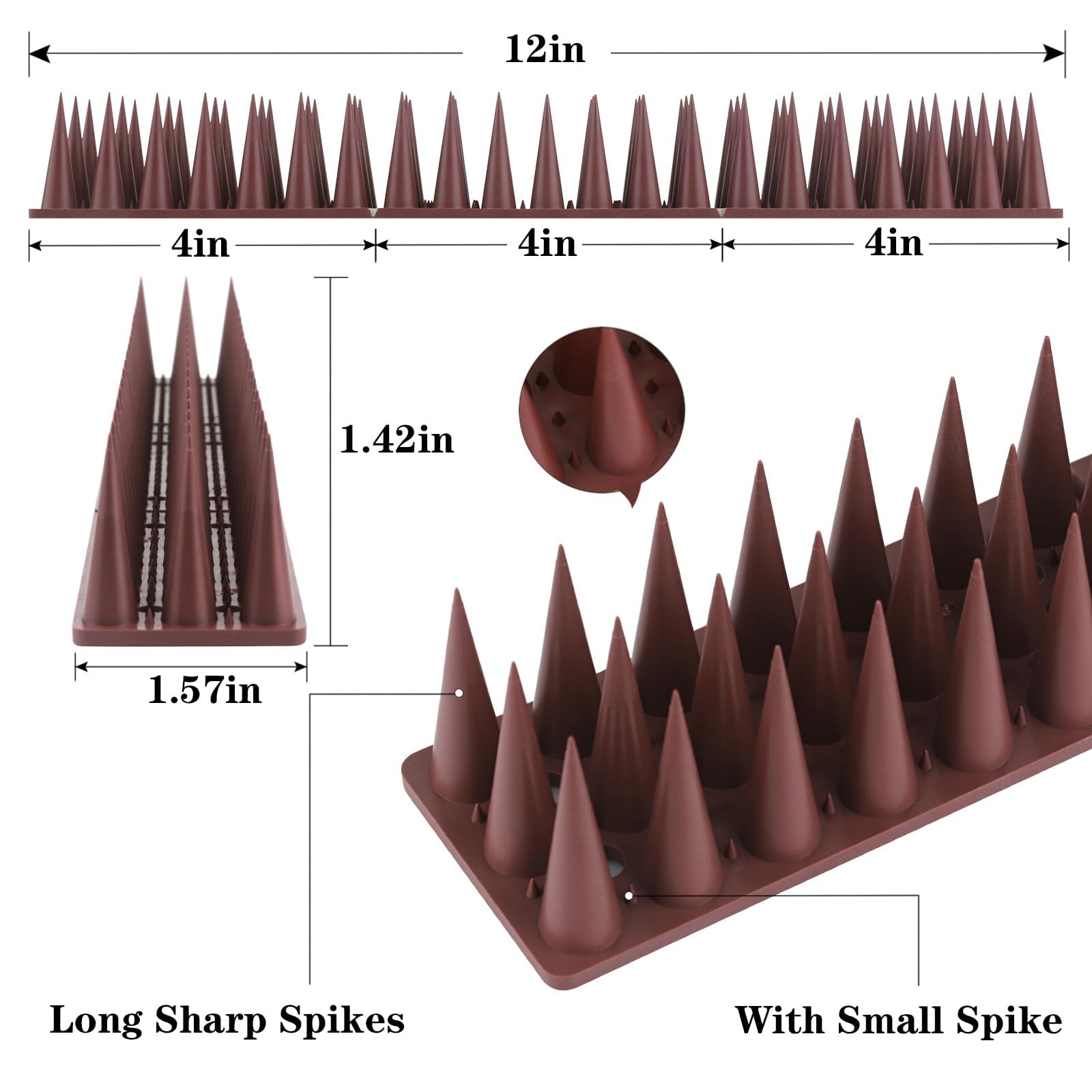 CIIC close-up of acrylic spike tips showing gap-free deterrent design