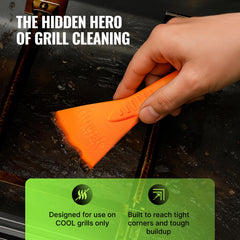 CitruSafe cookbox scraper angled to show edge breaking up residue