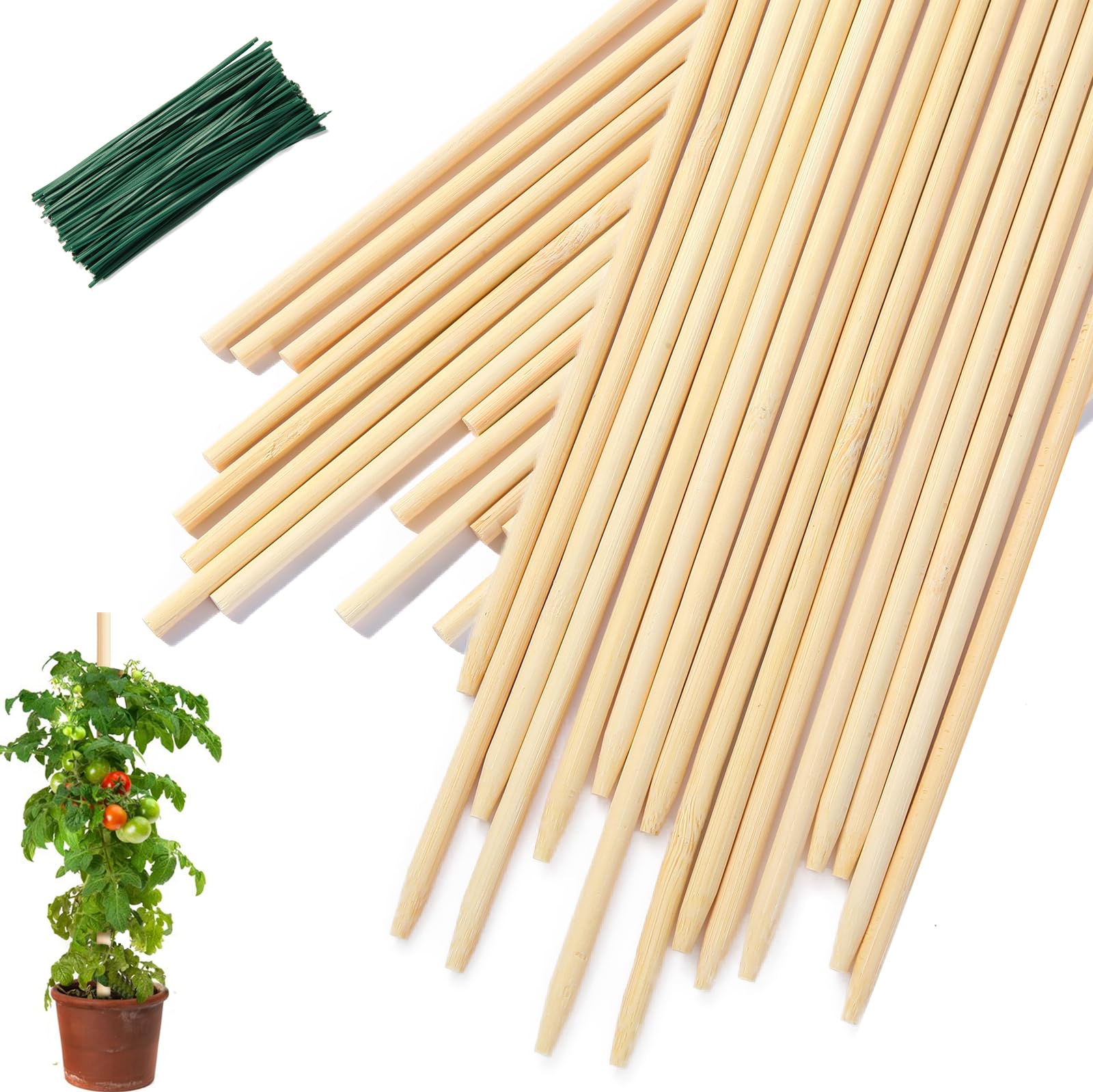 CJFocus front packaging showing 46 bamboo stakes and ties for easy plant support