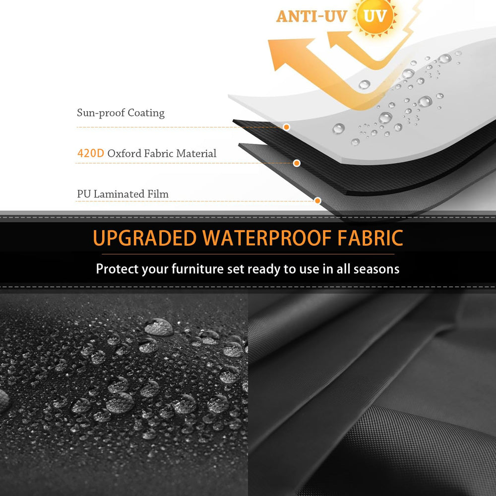 CKCLUU cover in use on patio with furniture underneath demonstrating practical outdoor protection