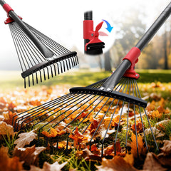 cogardenshower rake front view collapsed, compact for storage
