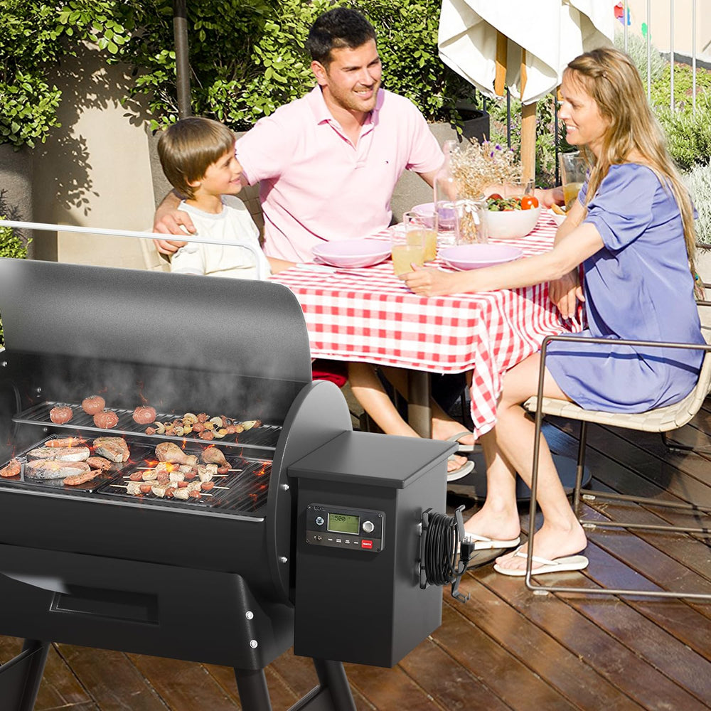 Coinicxcel mounted on a pellet grill lid demonstrating secure attachment during use