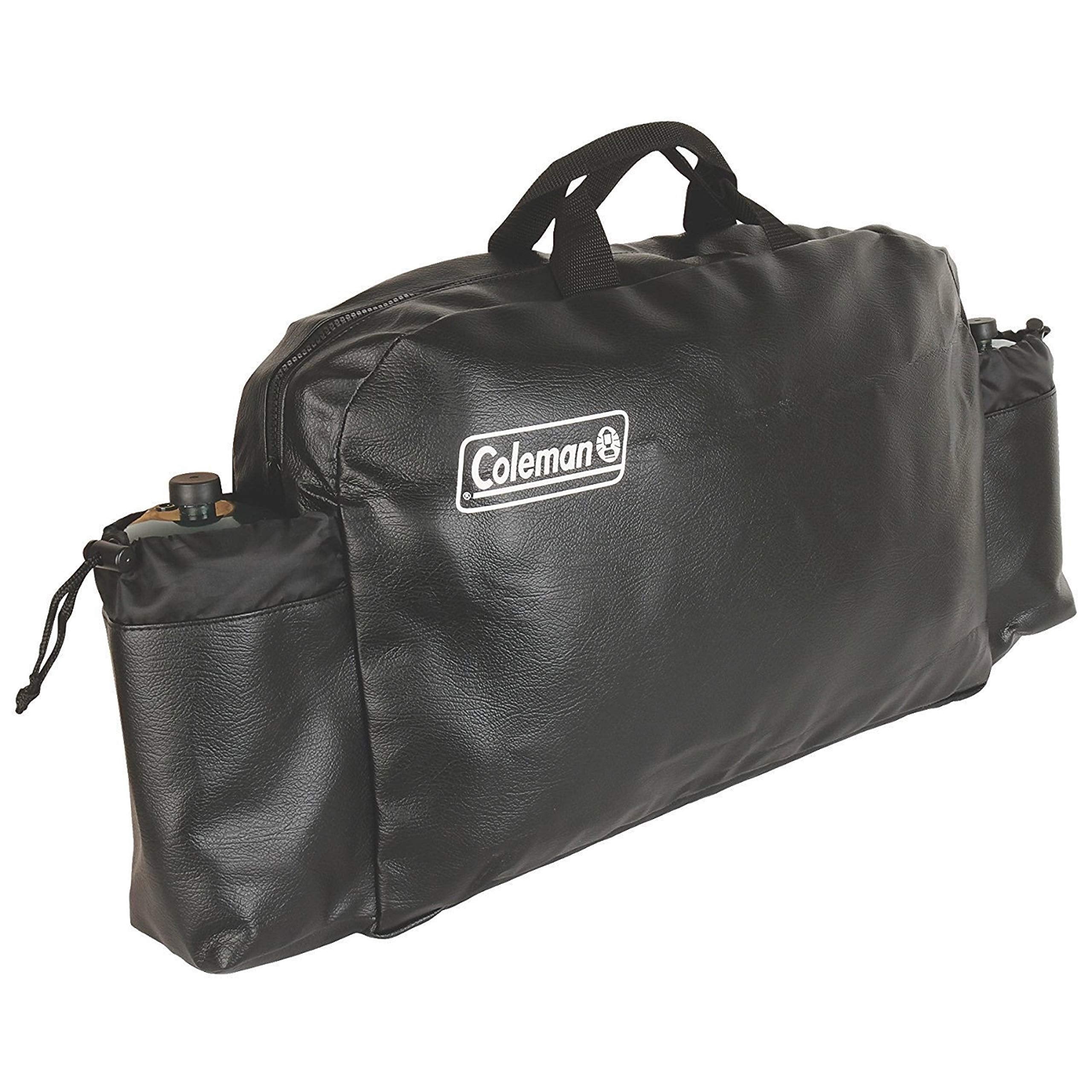 Coleman front view of carry case protecting stove, keeps gear secure