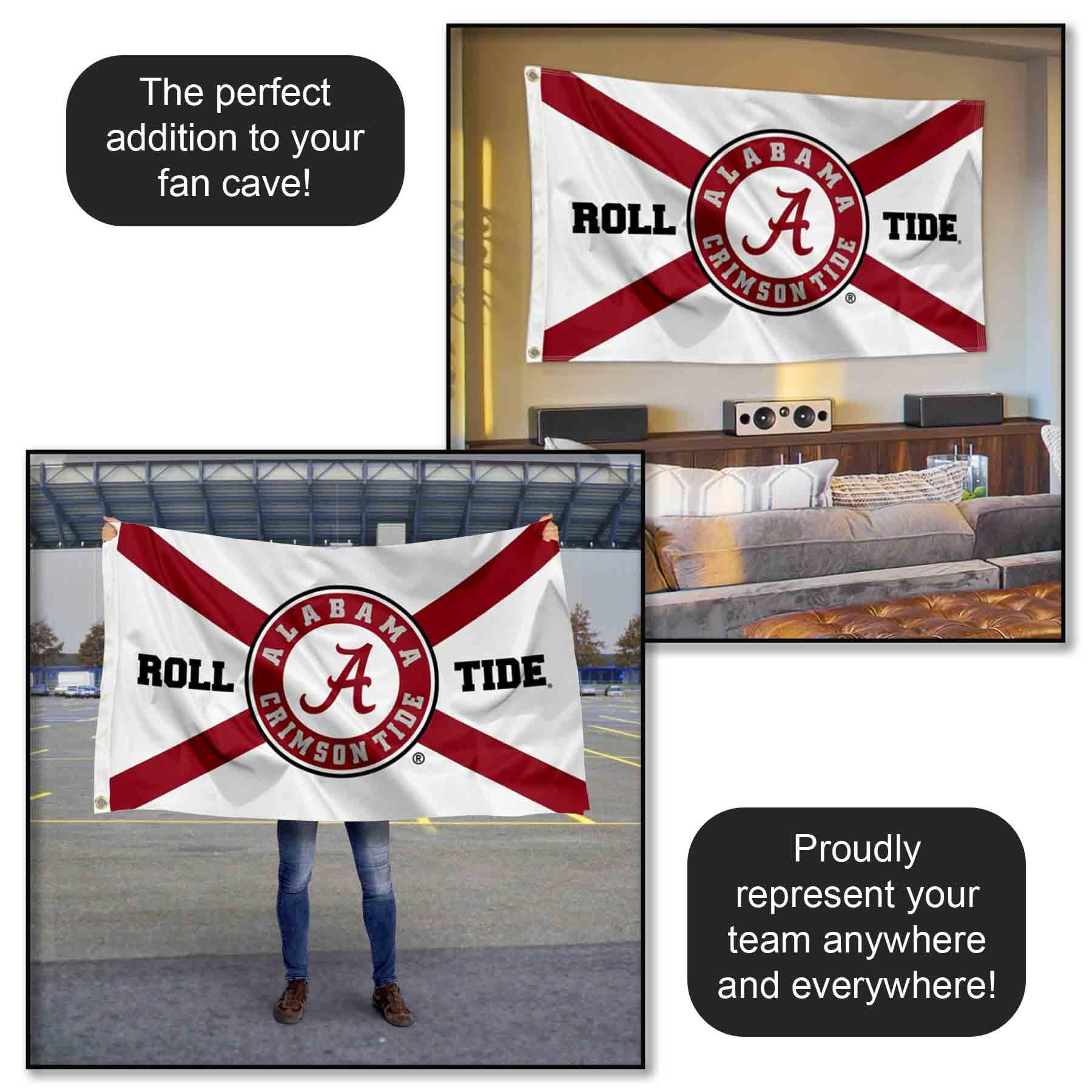 College Flags & Banners Co. flag next to a person showing true 3x5 scale