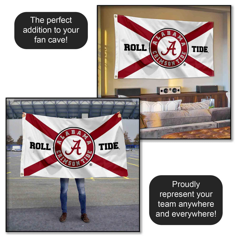 College Flags & Banners Co. flag next to a person showing true 3x5 scale