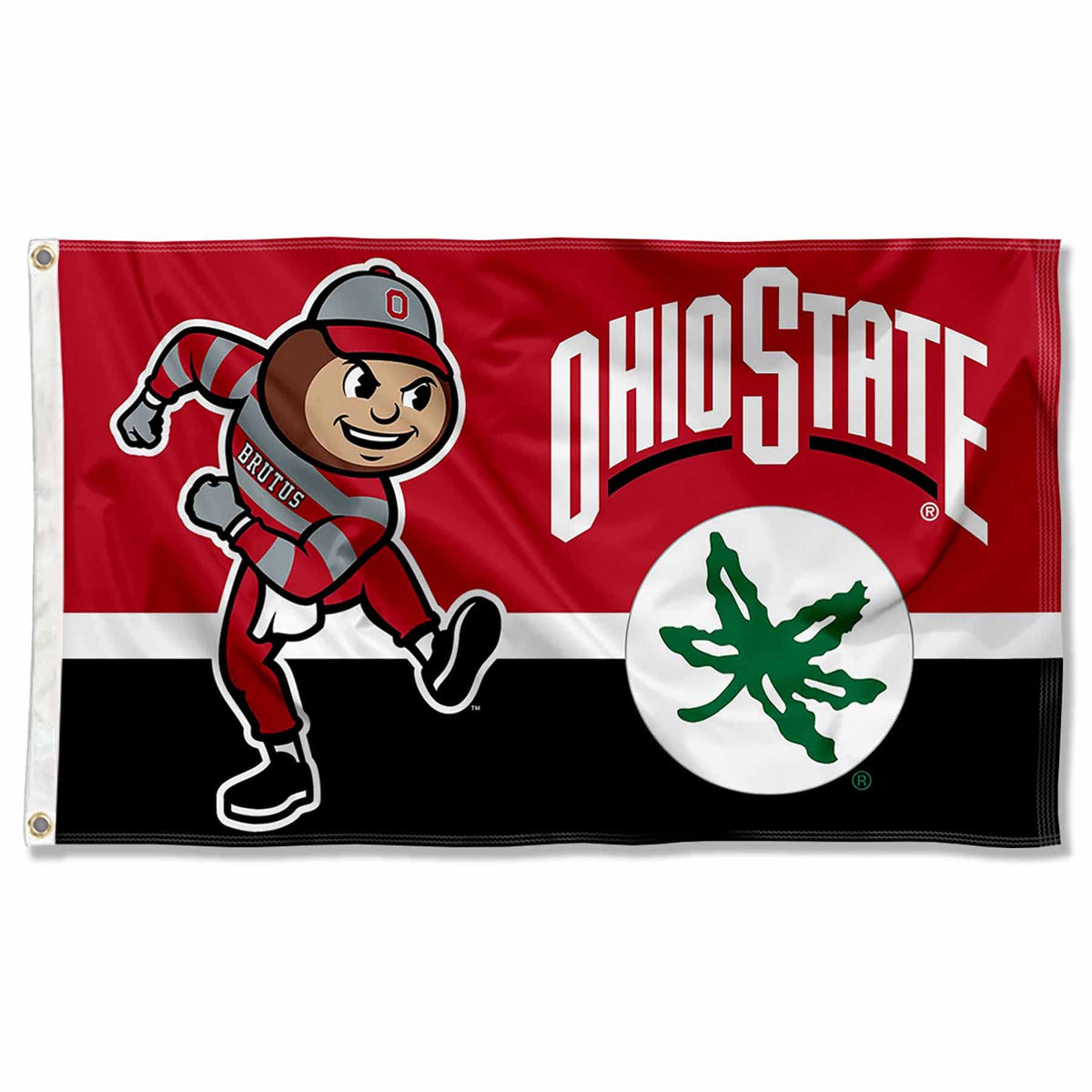 College Flags & Banners Co. front view showing Buckeyes logo and bold team colors for instant recognition