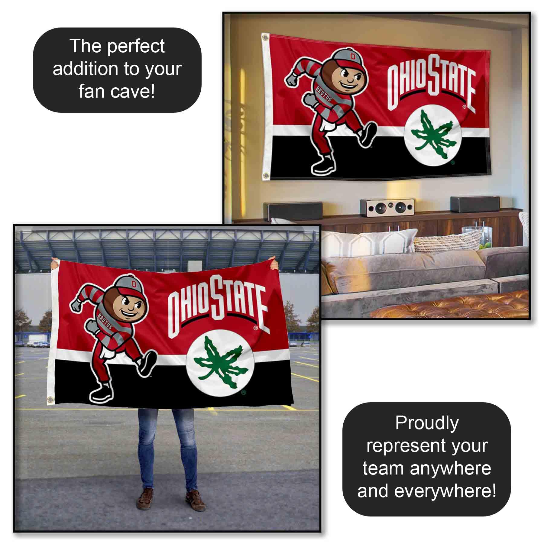 College Flags & Banners Co. wall-hung flag in a fan room showing spirited decor and easy display