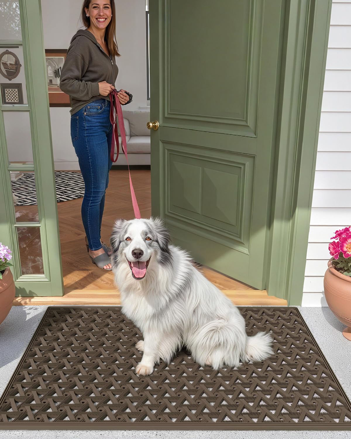 Color&Geometry mat installed at a front entrance demonstrating smooth door clearance