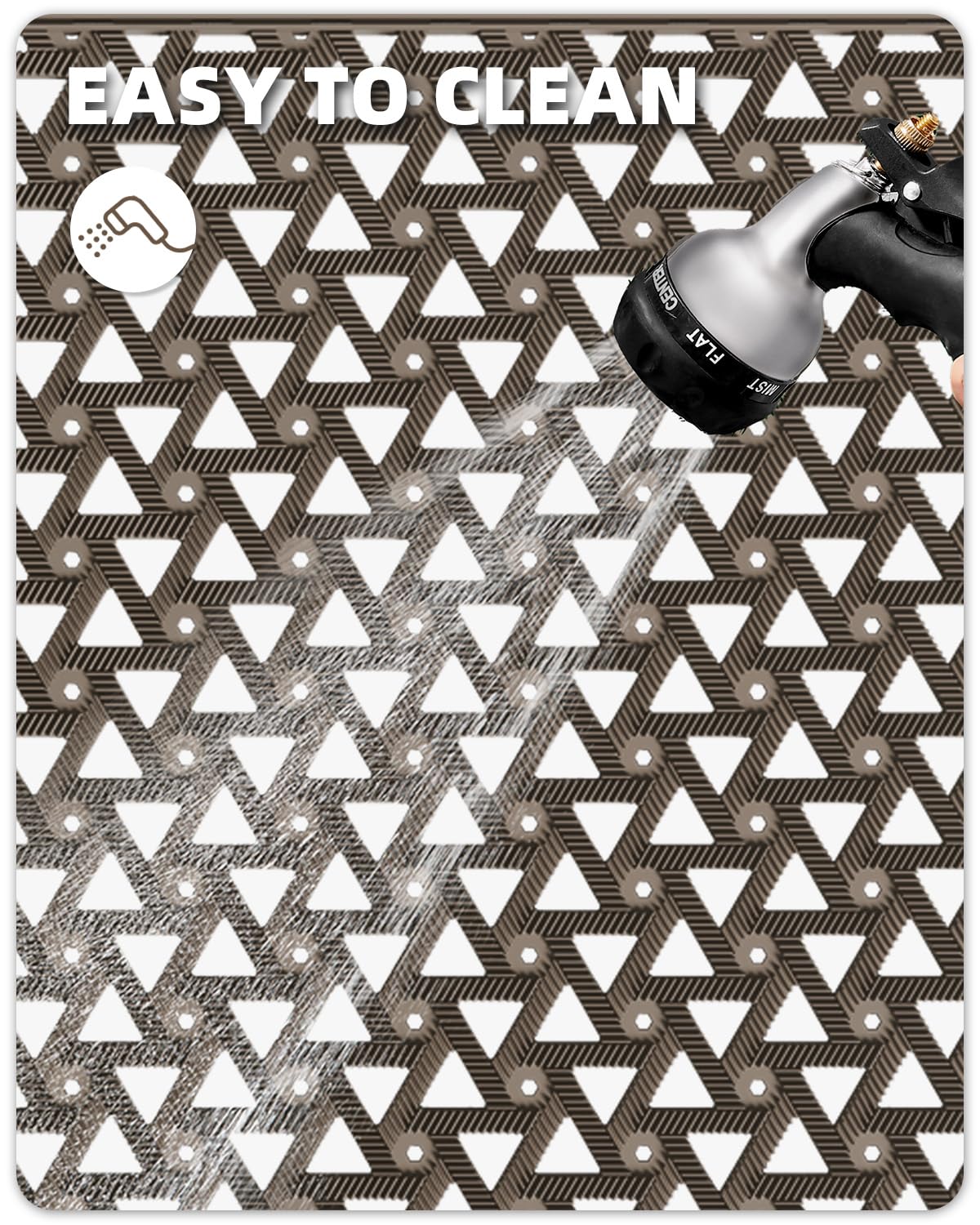 Color&Geometry mat placed on a patio near pool offering water resistance and traction