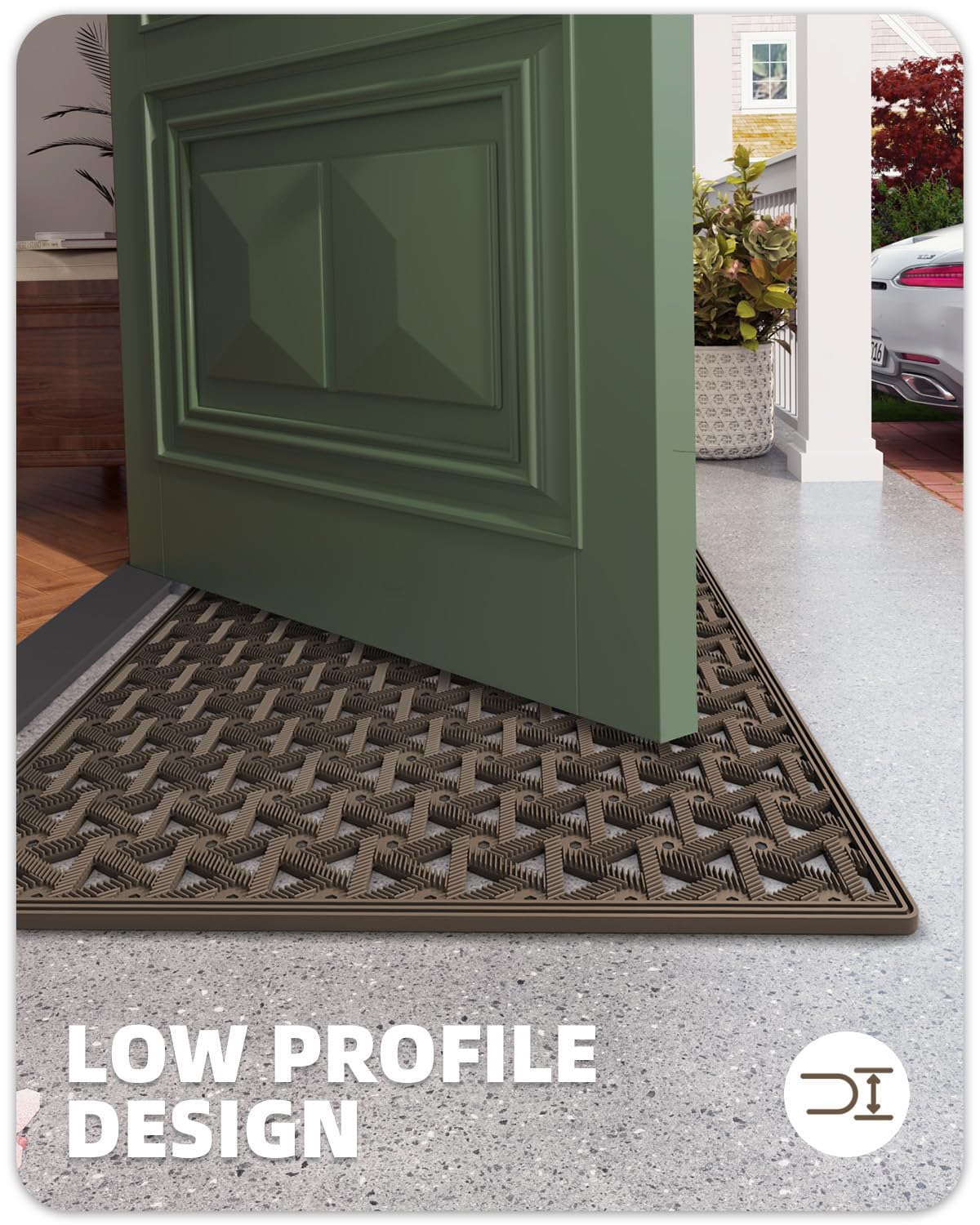 Color&Geometry mat beside shoe and door to show 24x36 size and entry coverage