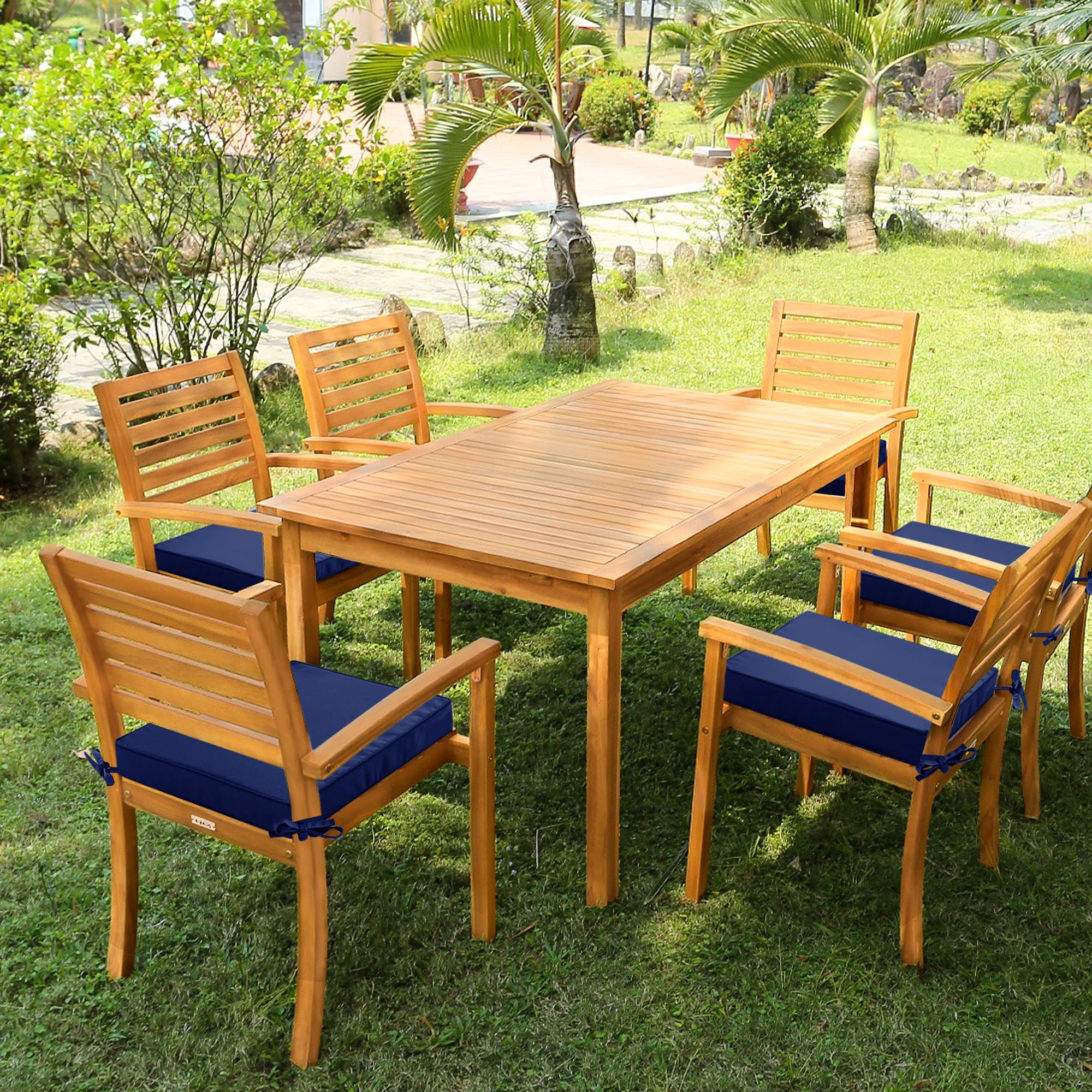 Comcaver cushion on patio dining set in teal for cohesive decor