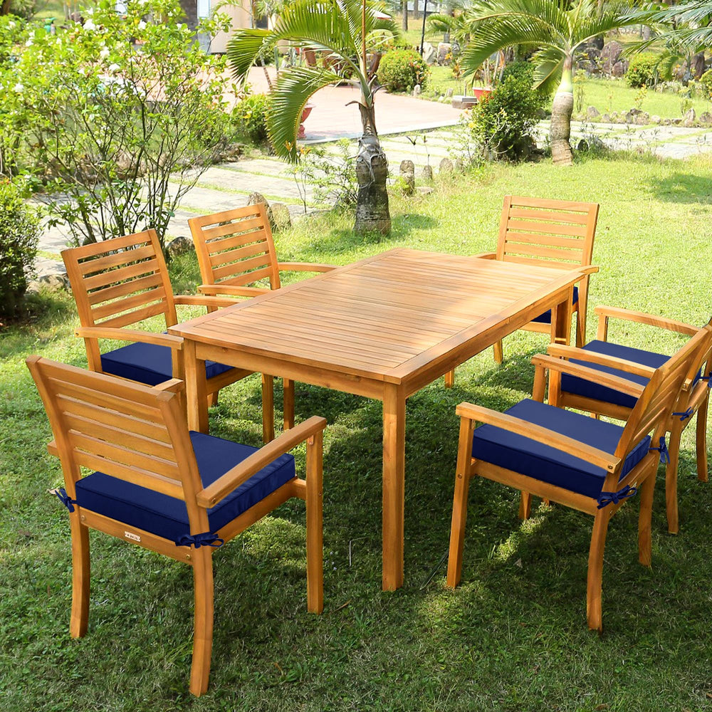 Comcaver cushion on patio dining set in teal for cohesive decor