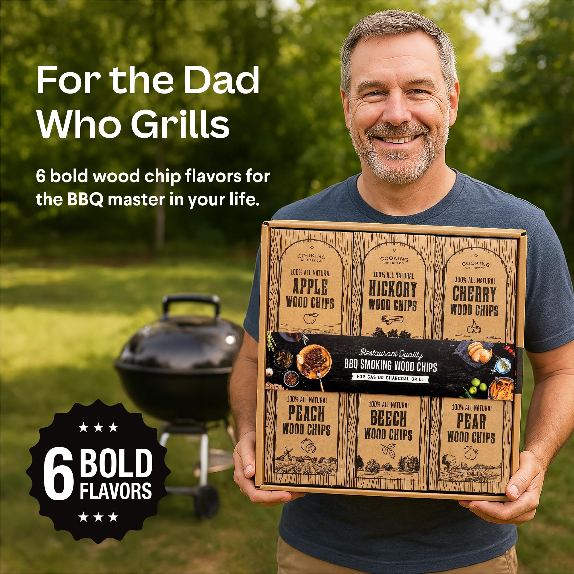Cooking Gift Set beech wood bag label showing neutral hardwood chips that enhance flavor without overpowering