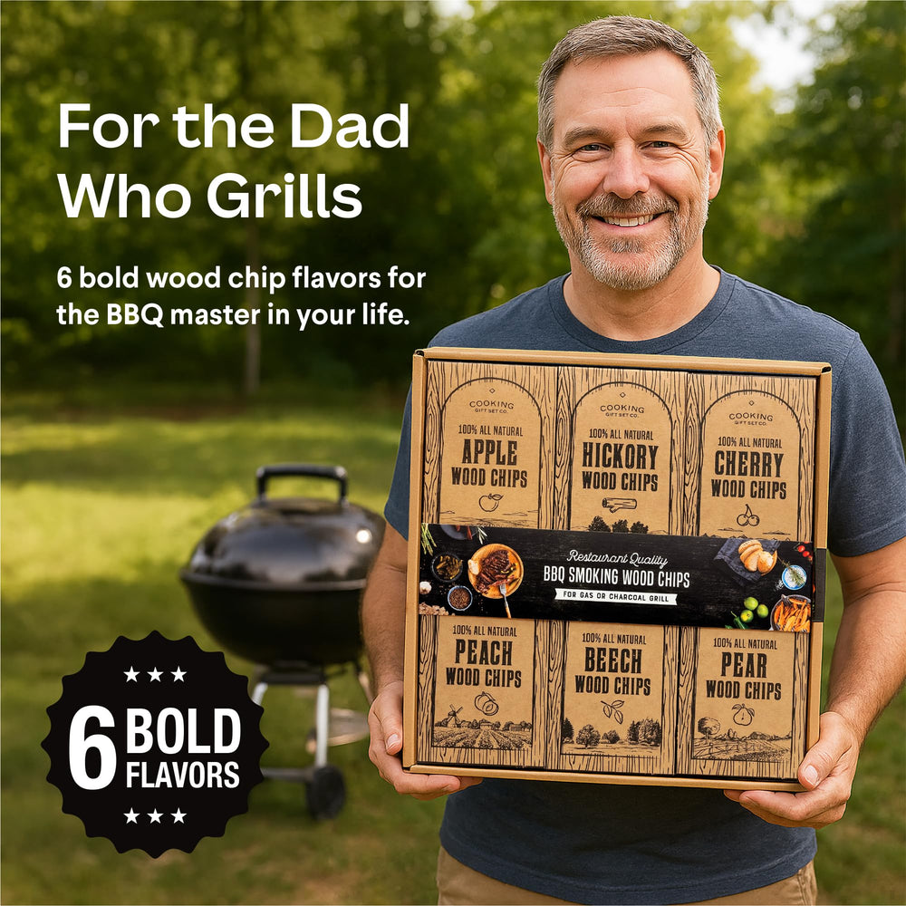 Cooking Gift Set beech wood bag label showing neutral hardwood chips that enhance flavor without overpowering