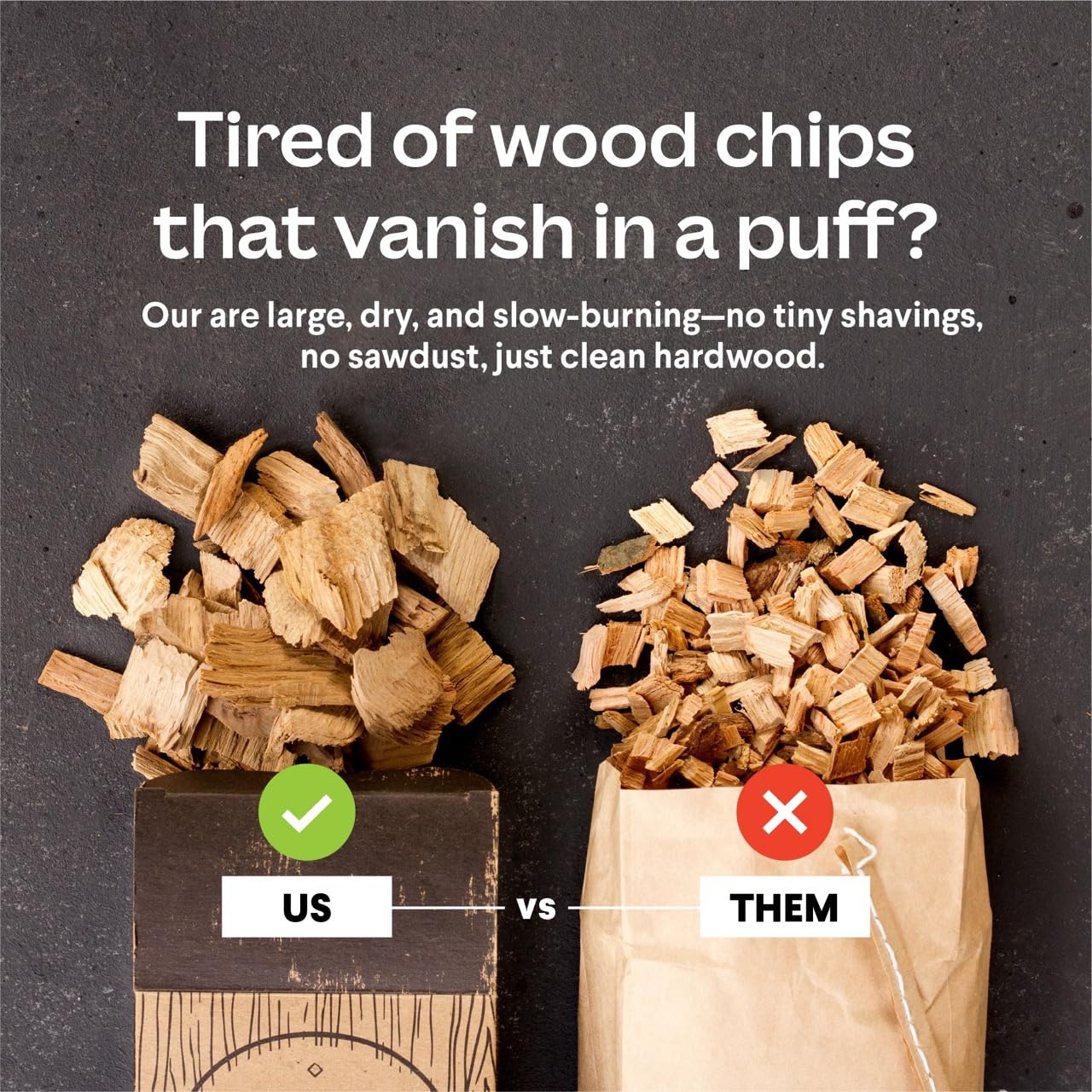 Cooking Gift Set close-up of large wood chips highlighting dry, clean-burning texture for steady smoke