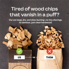 Cooking Gift Set close-up of large wood chips highlighting dry, clean-burning texture for steady smoke