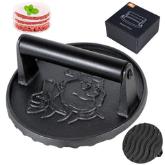 COOKWIN front view of cast iron press showing solid construction and weight benefit