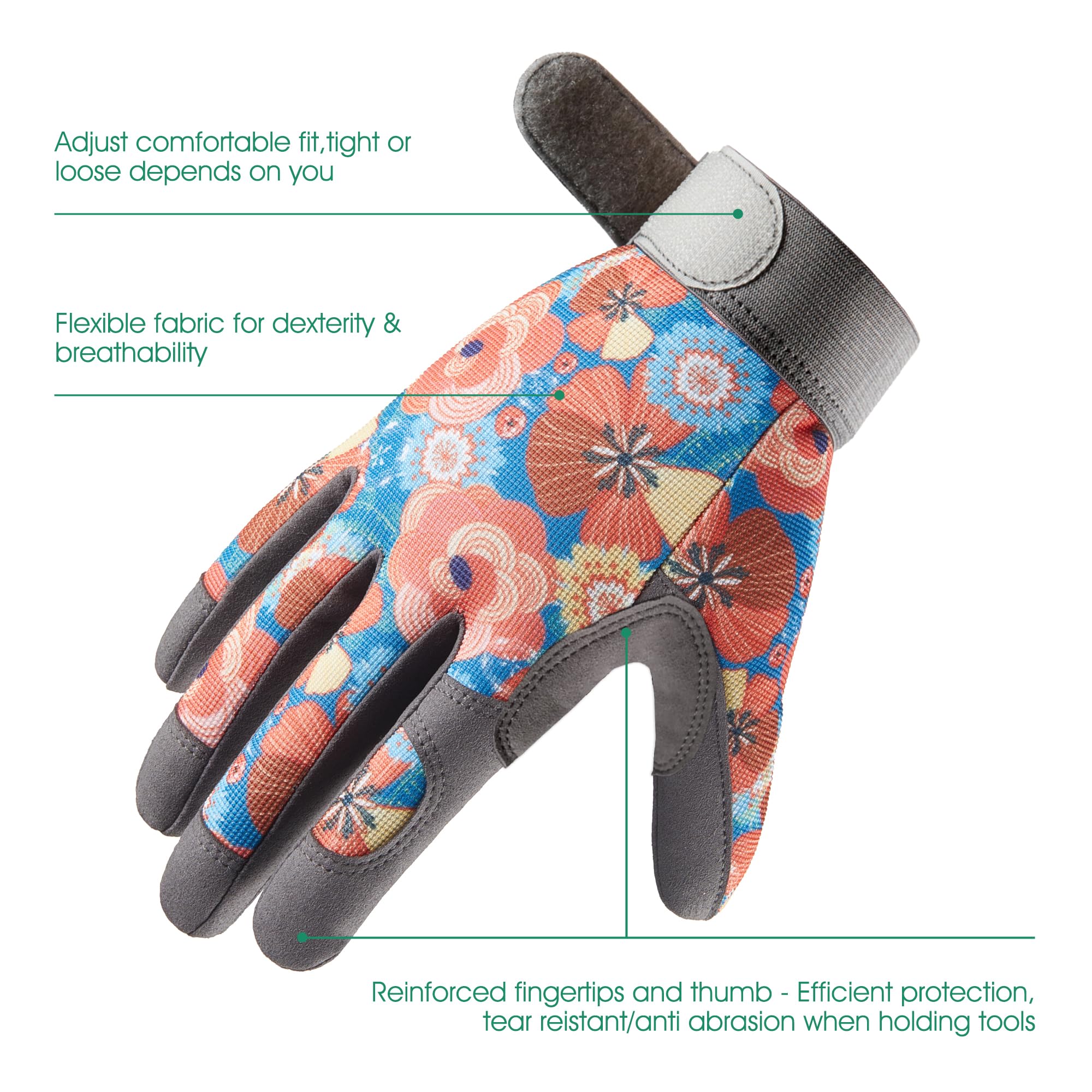 COOLJOB close-up faux suede palm demonstrating puncture resistance and grip benefit