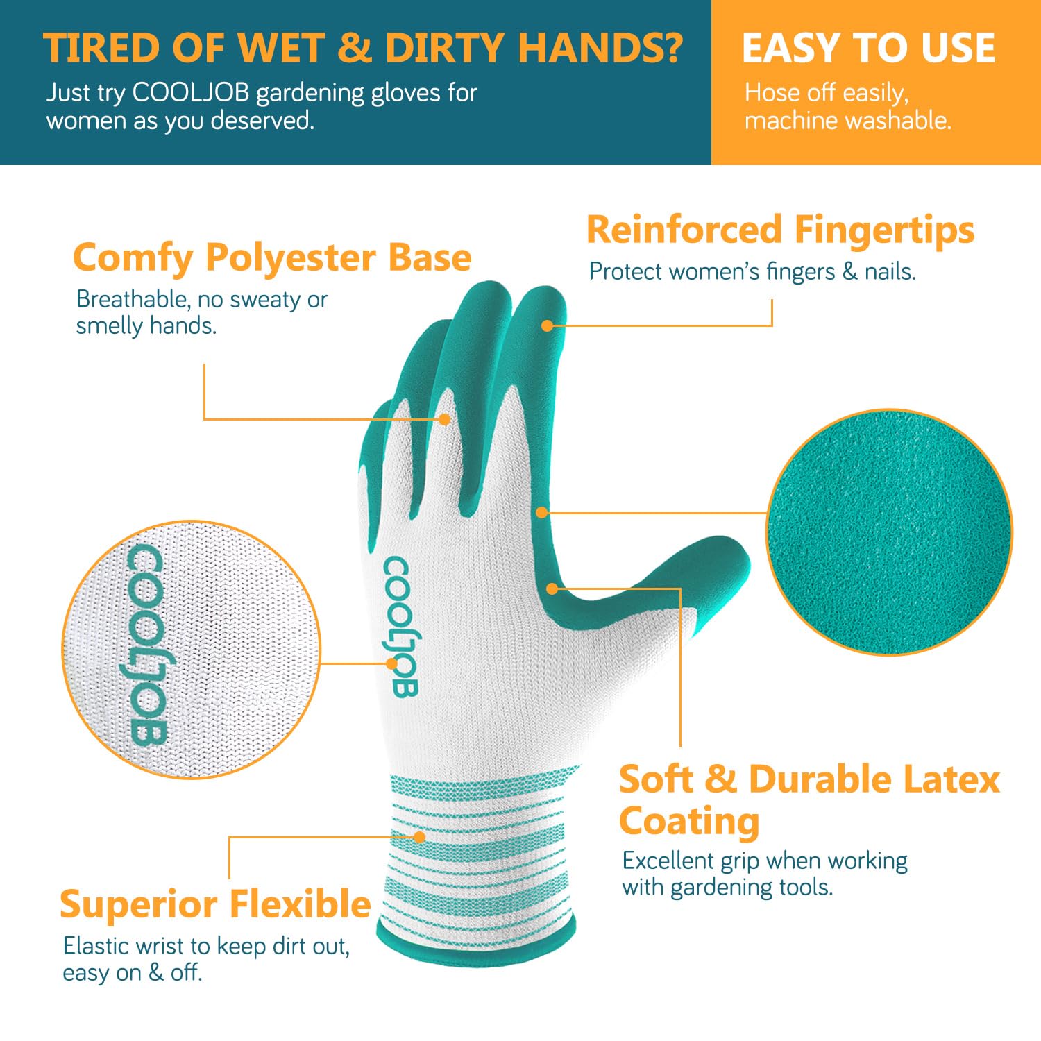 COOLJOB closeup of rubber‑coated palm showing textured grip for secure handling