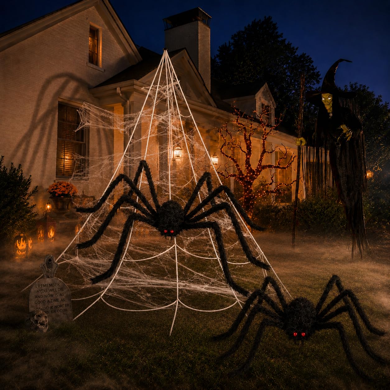 CoreFirm spider posed climbing porch rail adding spine-tingling realism