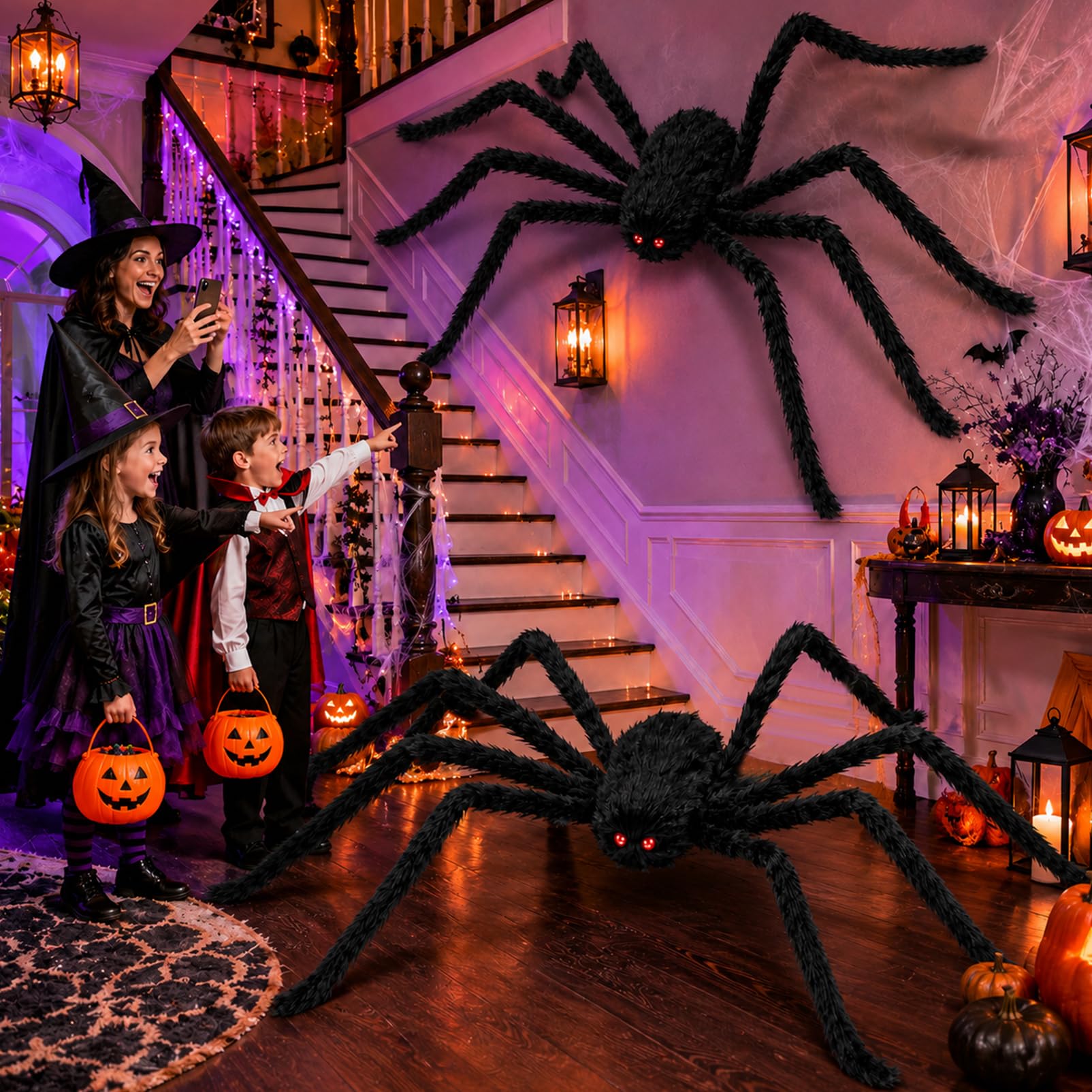 CoreFirm yard display with cobwebs creating immersive Halloween scene