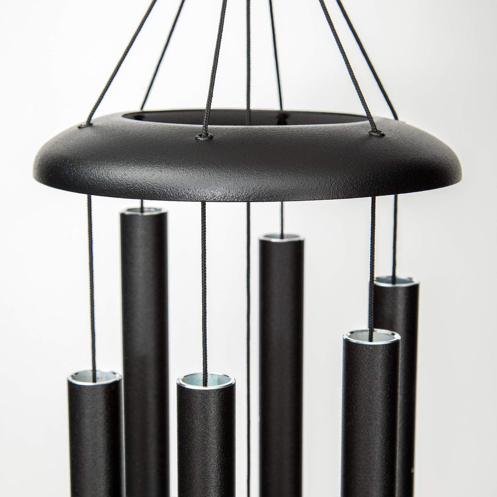 Corinthian Bells detail of windcatcher and suspension showing UV-treated cord benefit: weather resistance