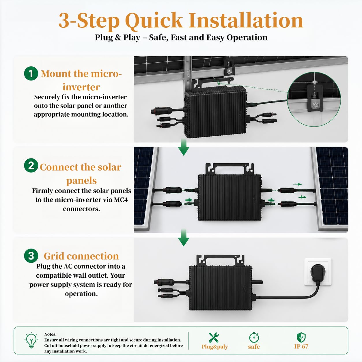 Cosmoxstar close-up of DC and AC ports, clear connectors for easy installation benefit