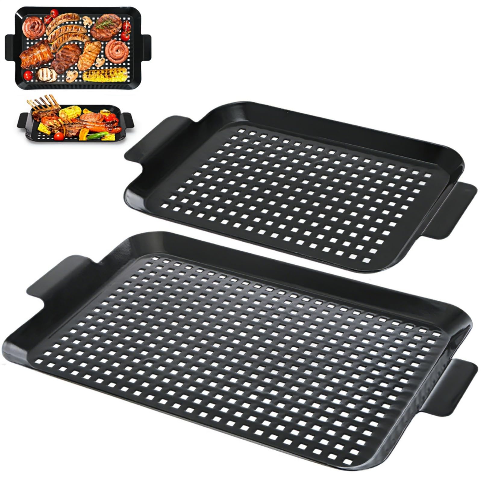 Covzoe front view of both pans showing sizes and durable build for versatile grilling