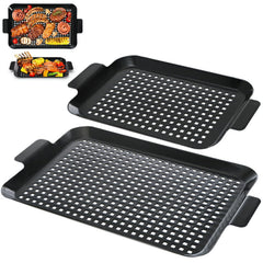 Covzoe front view of both pans showing sizes and durable build for versatile grilling
