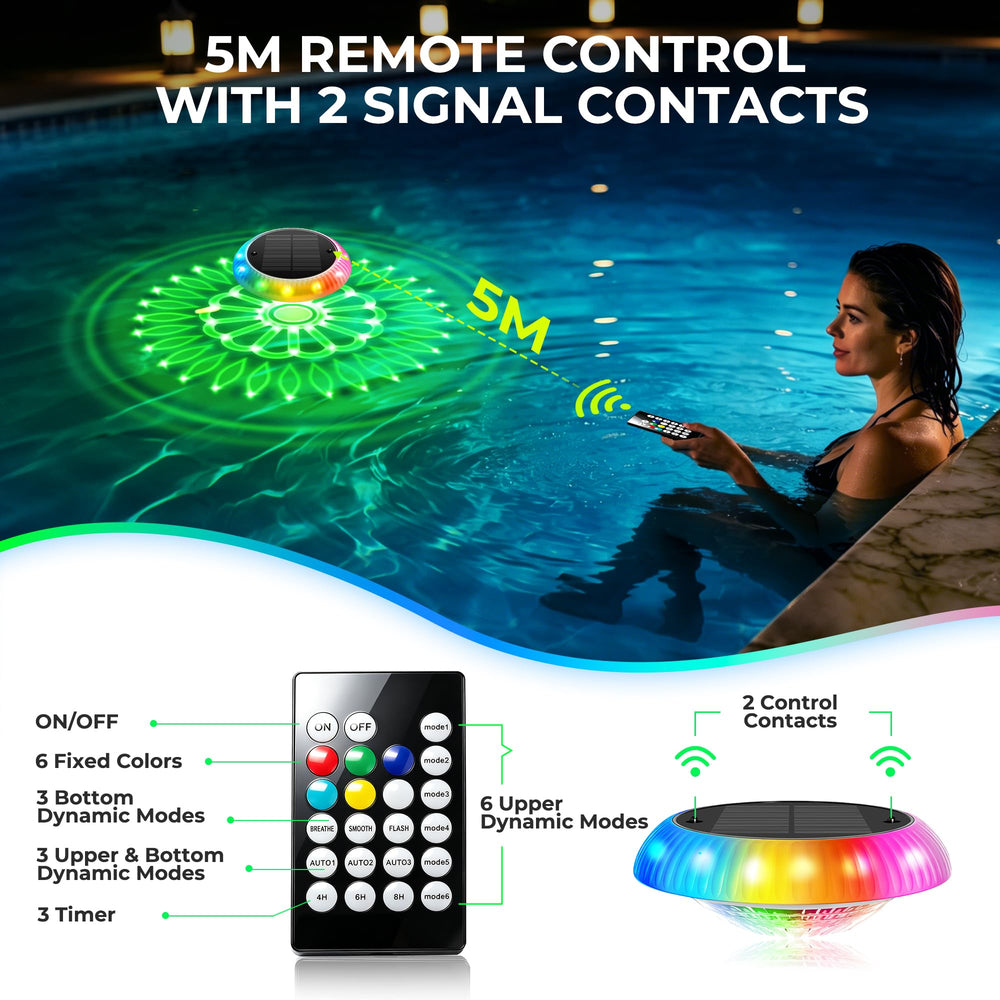 COXSENI floating lights in pool at night creating festive atmosphere benefit