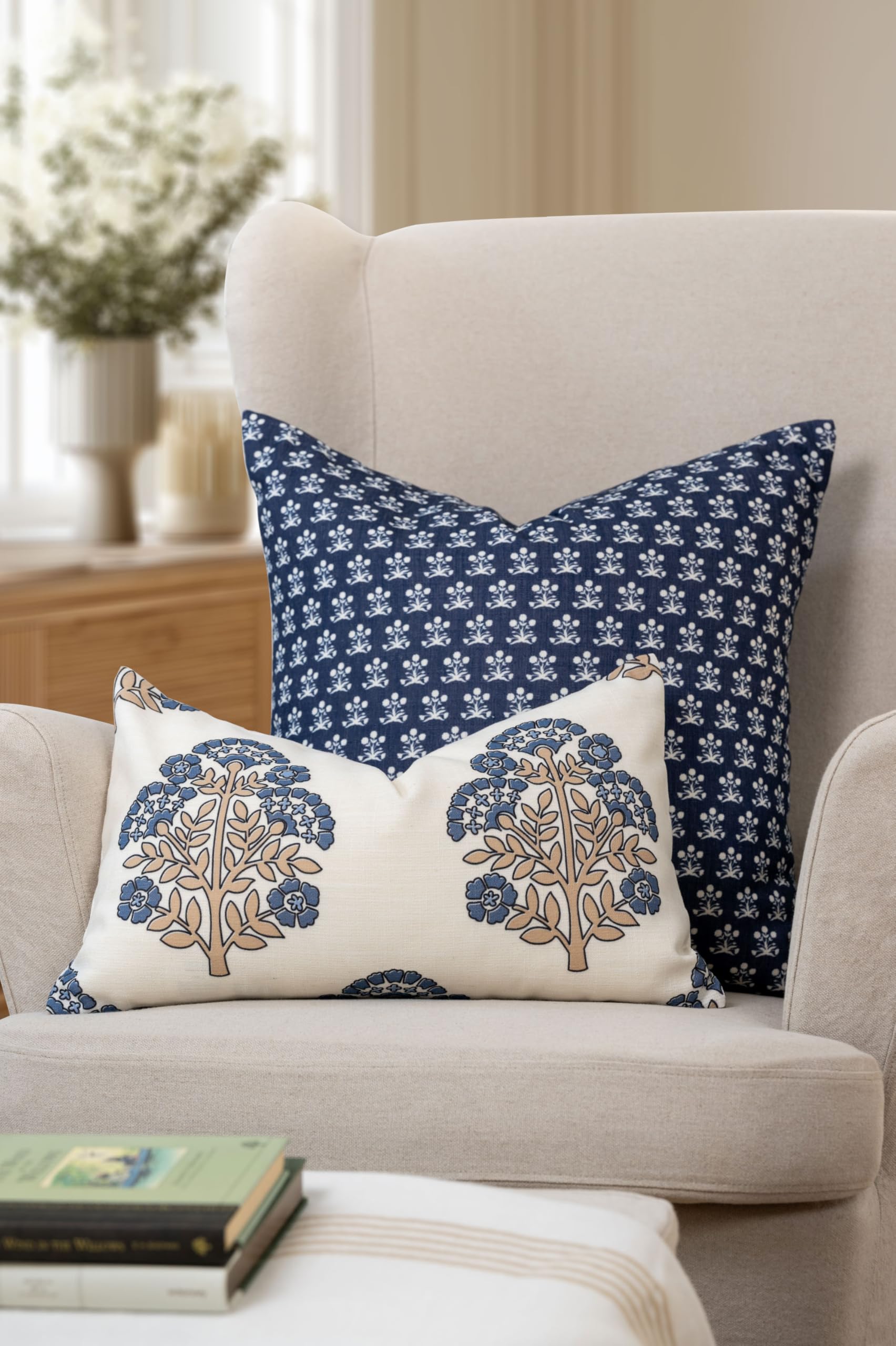 Crumbs Home close-up of ivory block-print floral showing artisanal detail and charm