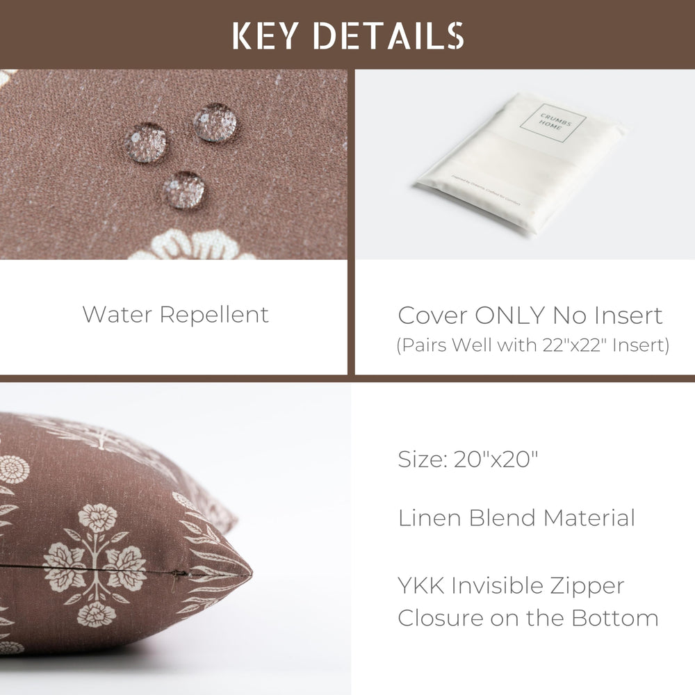 Crumbs Home pillow with ruler showing 20x20 dimensions for sizing