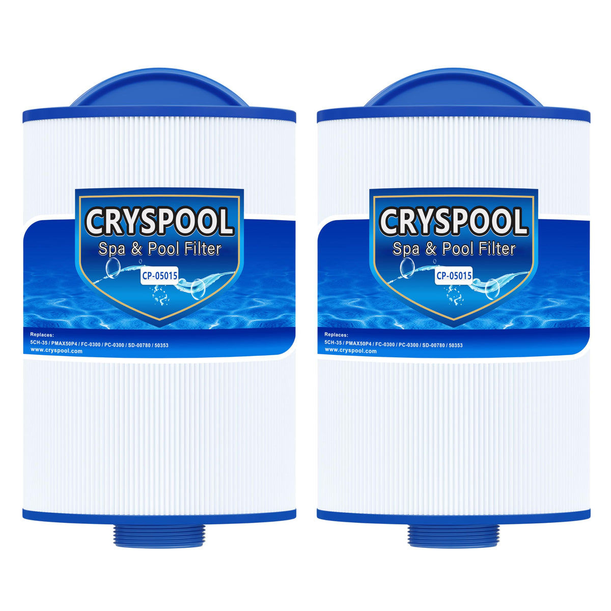 Cryspool front view filter showing full cartridge and benefits of robust filtration